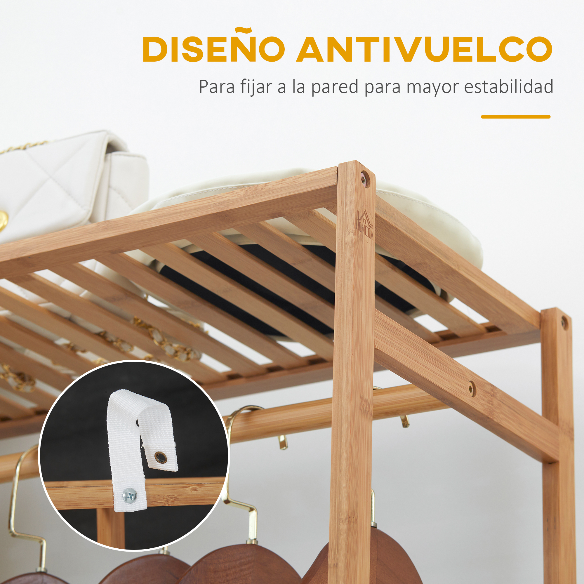 Perchero De Bambú Wisfor – 3 Estantes, Capacidad 60 Kg, Libre Apoyo (Beige Natural)