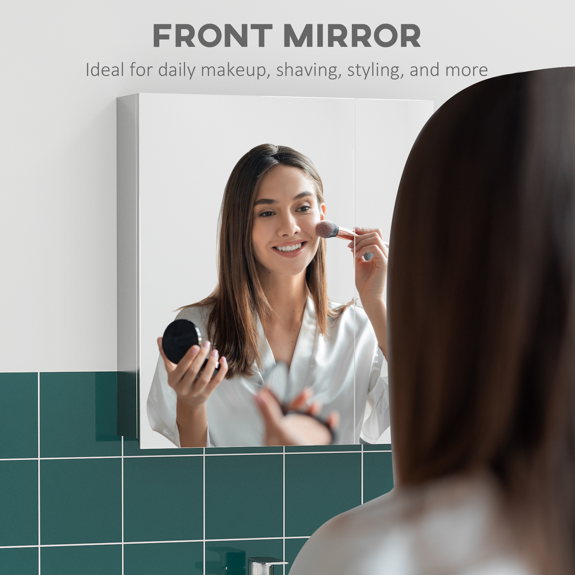 kleankin Bathroom Mirror Cabinet, Wall Mounted Medicine Cabinet with Hinged Door, Storage Shelves for Laundry Room 5