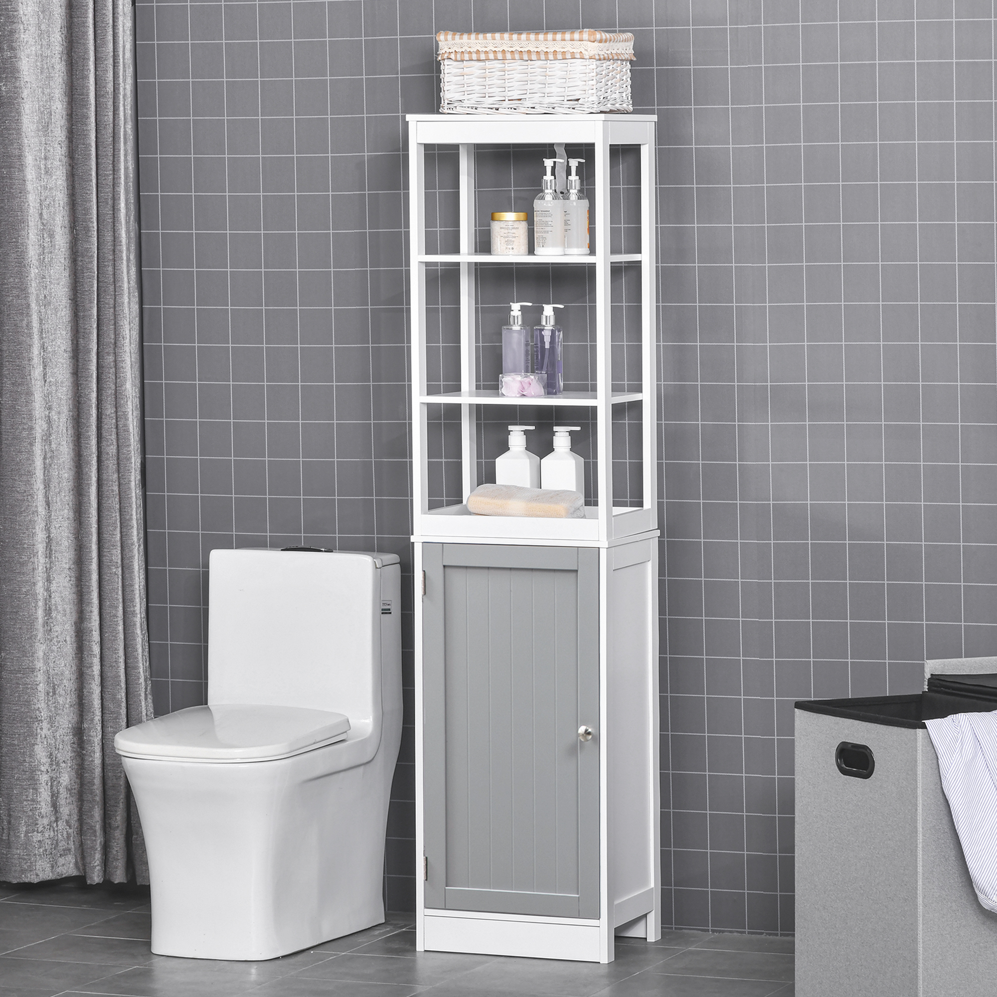kleankin Tall Bathroom Cabinet Free Standing Slimline Cupboard Tallboy Unit Storage Organiser for Bathroom, Living Room, Kitchen 7