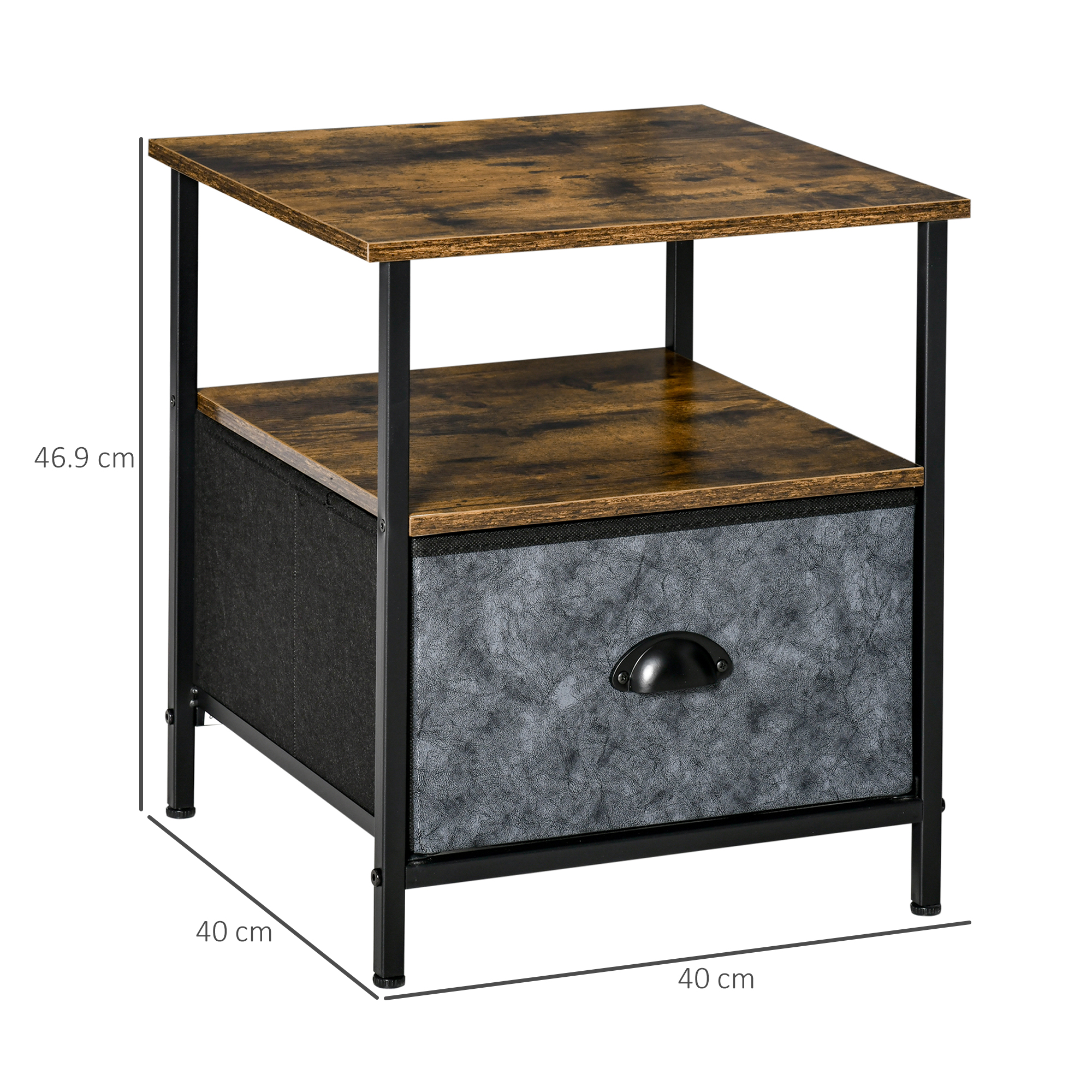 HOMCOM Bedside Table, Nightstand with Non-Woven Fabric Drawer, Side Table, End Table for Living room, Bedroom, Rustic Brown 3