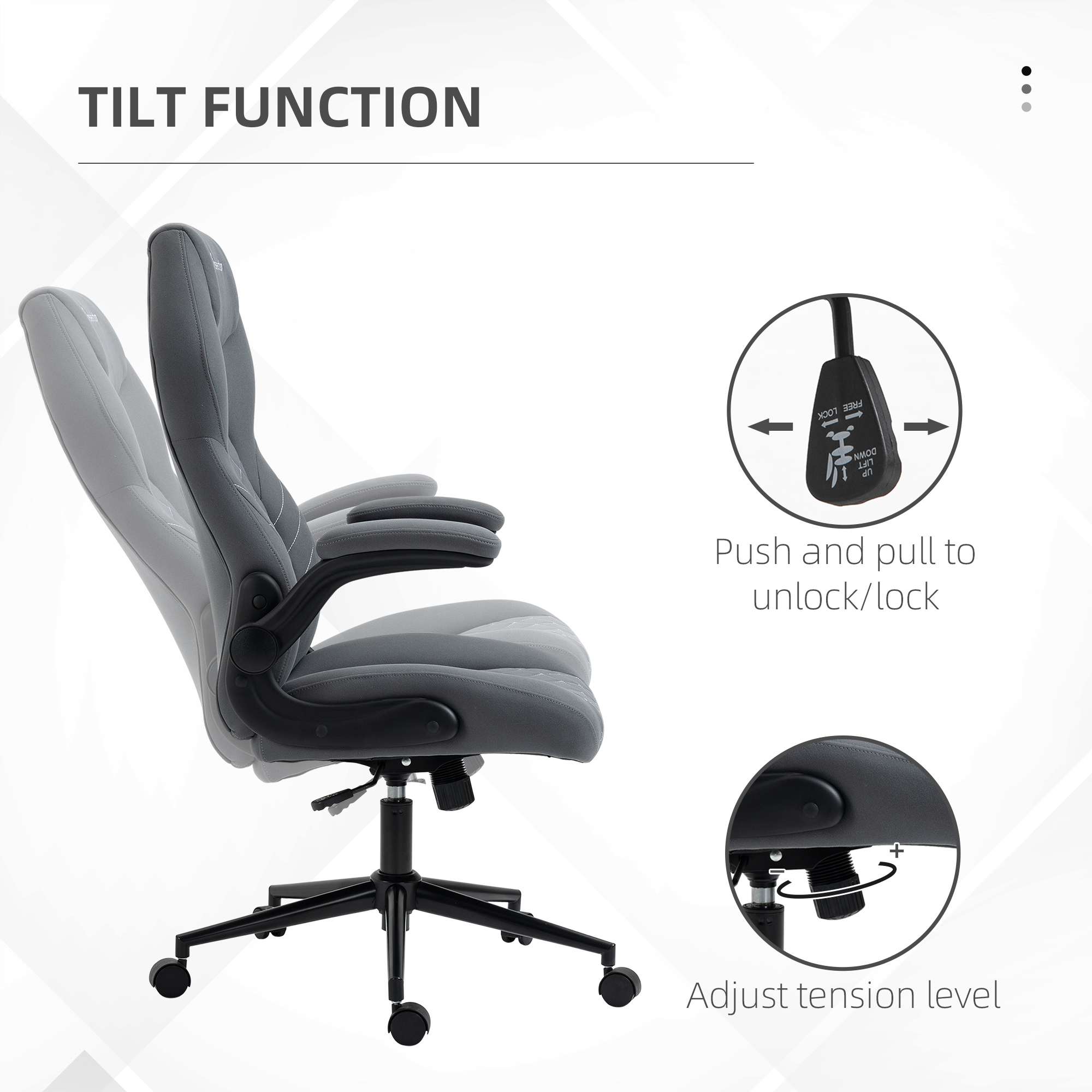 Vinsetto Home Office Desk Chair, Computer Chair with Flip Up Armrests, Swivel Seat and Tilt Function, Dark Grey 7