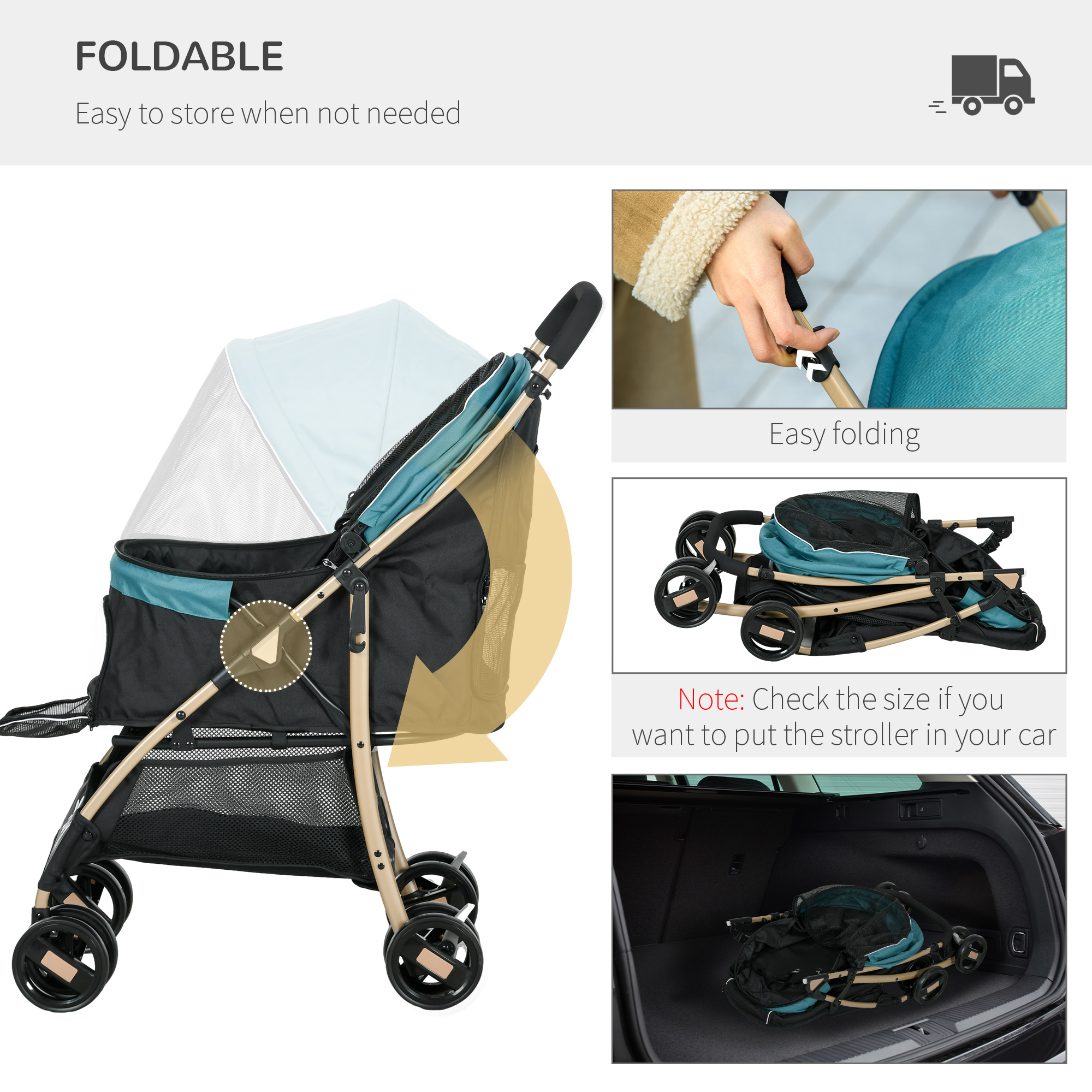 PawHut Pet Stroller for Small and Miniature Dogs, with Rain Cover Dark Green 5