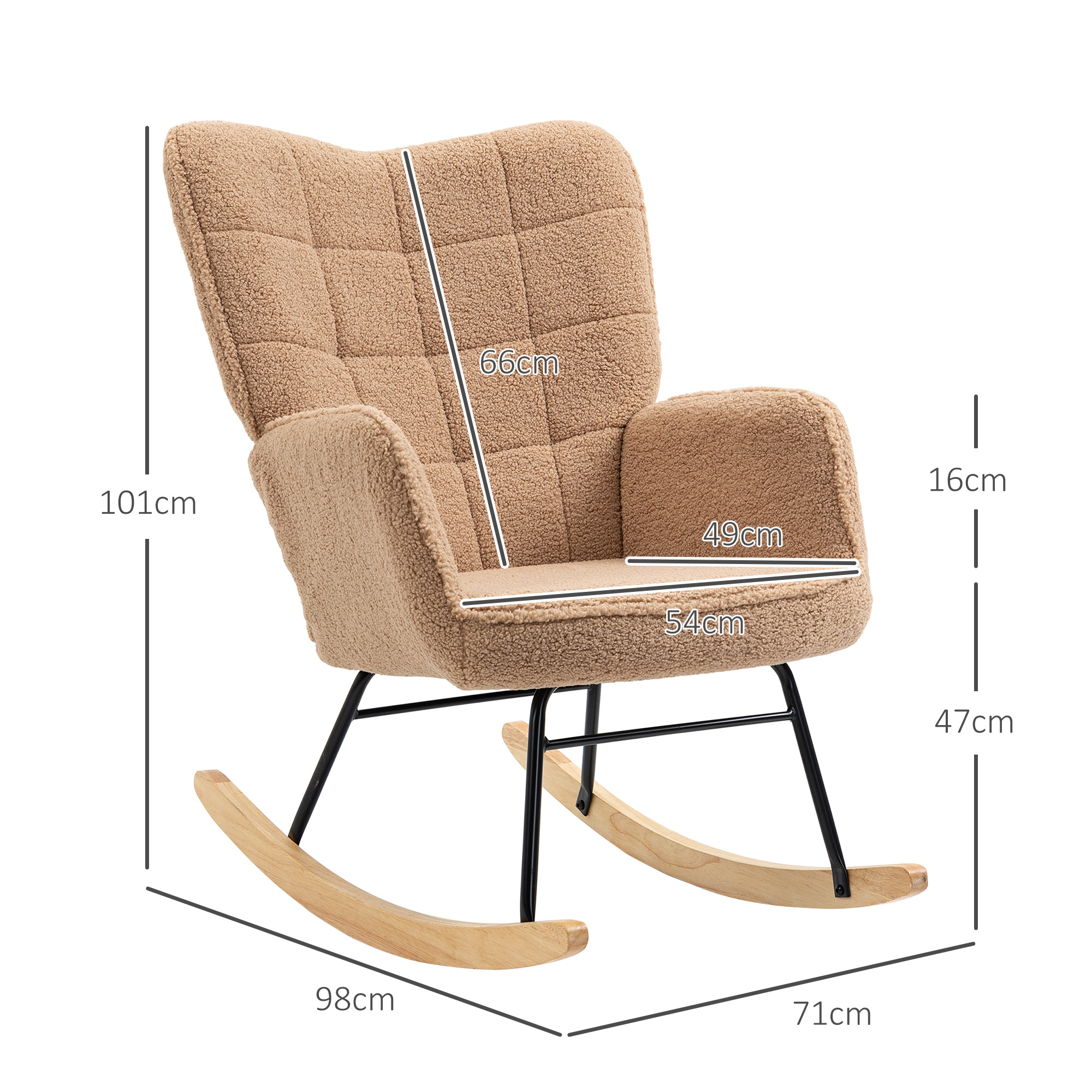 HOMCOM Soft Fleecey Rocking Wingback Chair Light Brown 3
