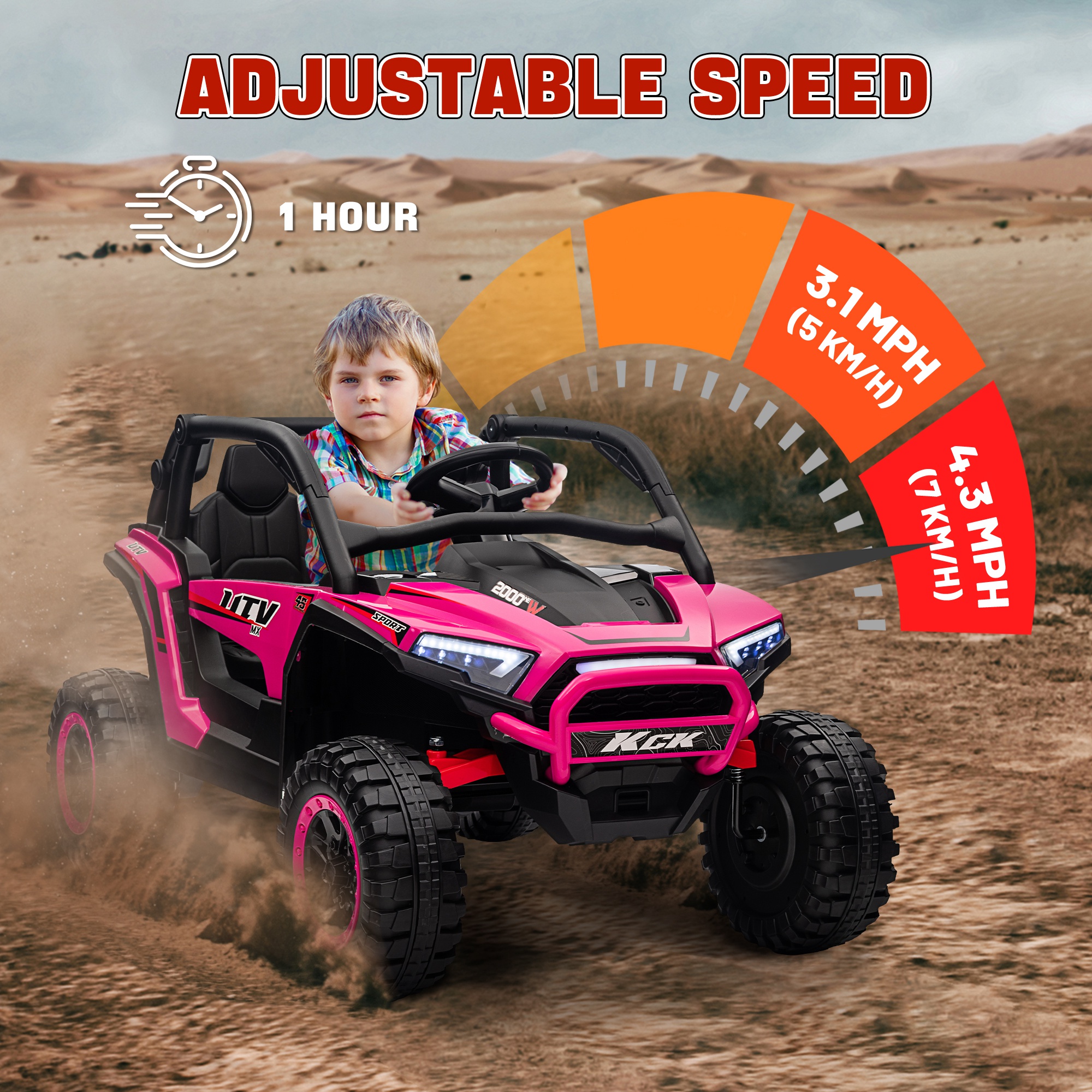 AIYAPLAY 2 Seater 24V 7AH Ride on Truck, Battery Powered Electric Ride On Car w/ Remote, Suspension, 3 Speeds, Pink 5