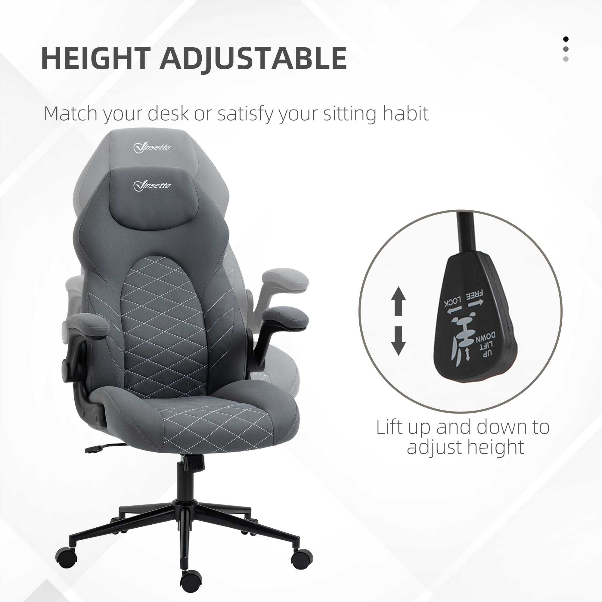 Vinsetto Home Office Desk Chair, Computer Chair with Flip Up Armrests, Swivel Seat and Tilt Function, Dark Grey 6