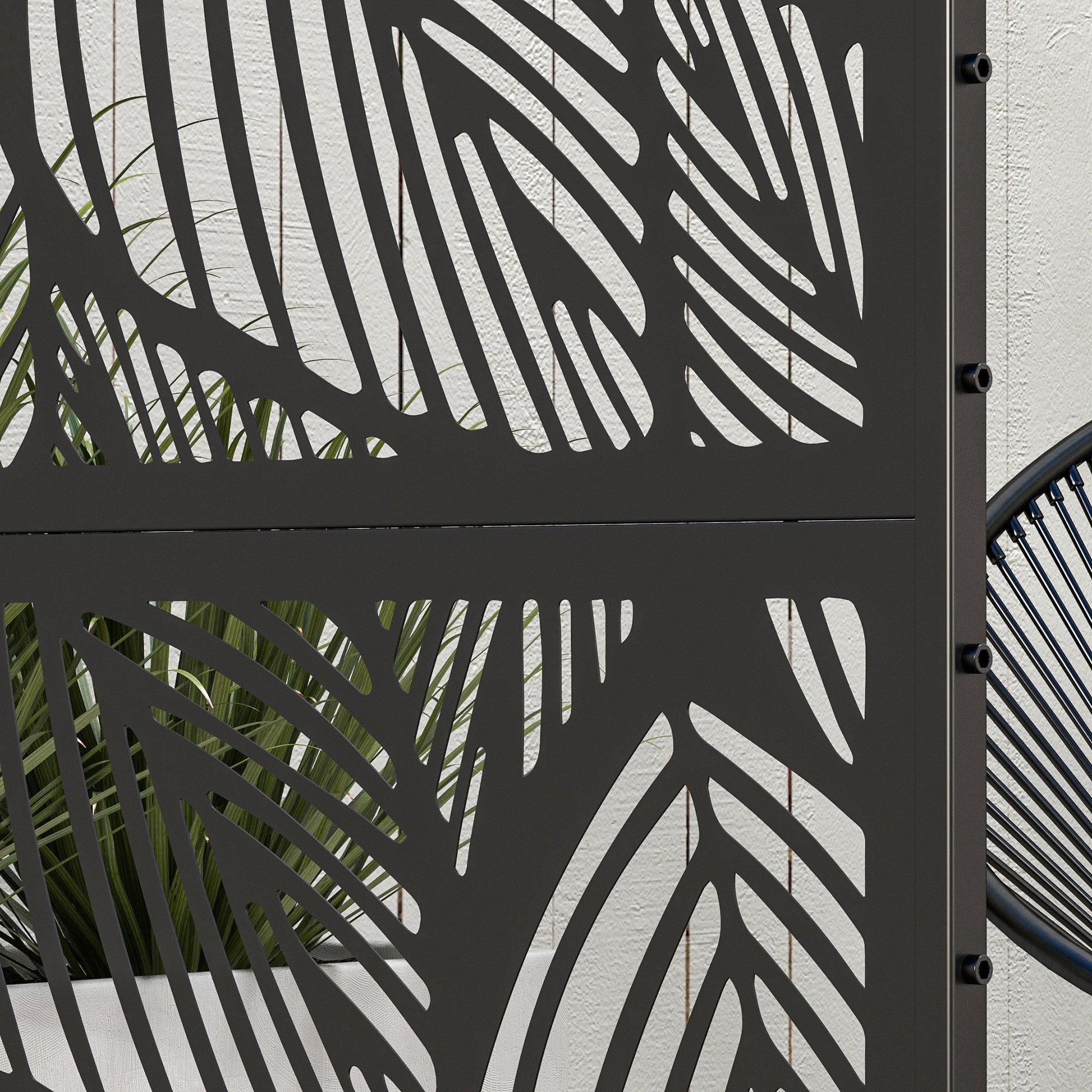 Outsunny Metal Decorative Privacy Screen Outdoor Divider, Black Leaf 8