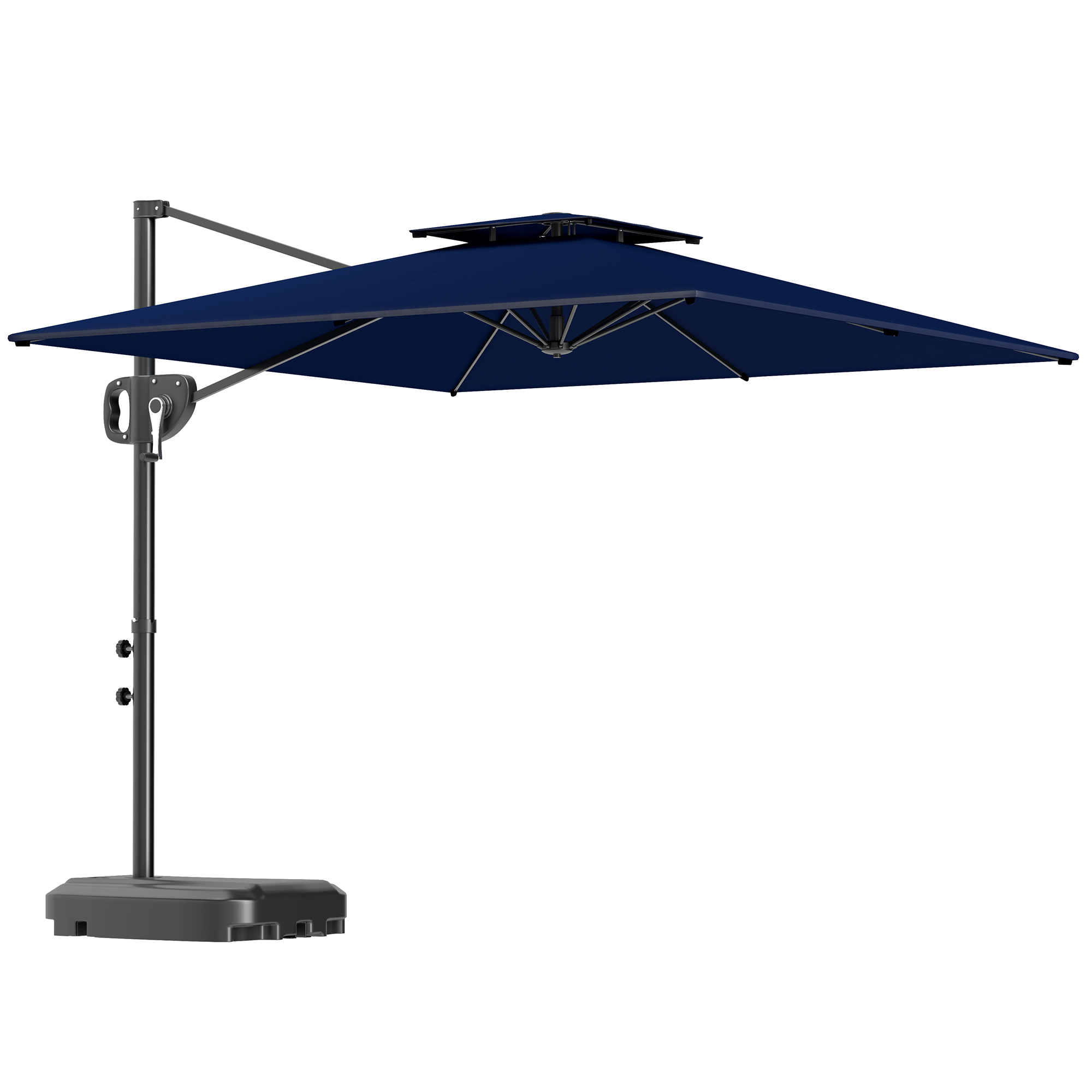 Product photograph of Outsunny Cantilever Parasol With Weighted Base Double Top Garden Parasol Square Hanging Patio Umbrella With Crank Tilt Dark Blue from Aosom UK