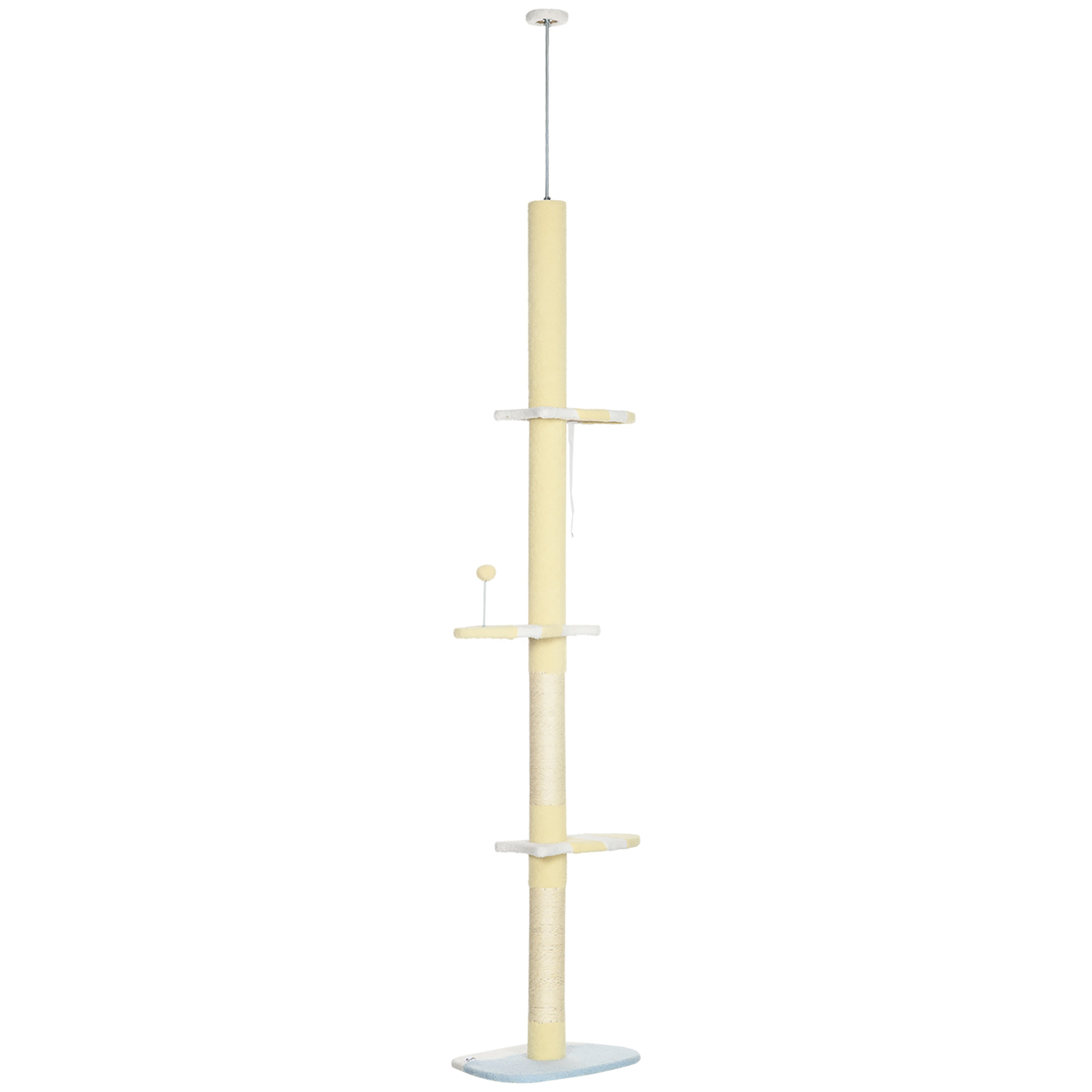 PawHut 240-270cm Floor-To-Ceiling Cat Tree, 5 Tier Cat Climbing Tower, with Bed, Hammock, Platforms, Dark Grey and Cream