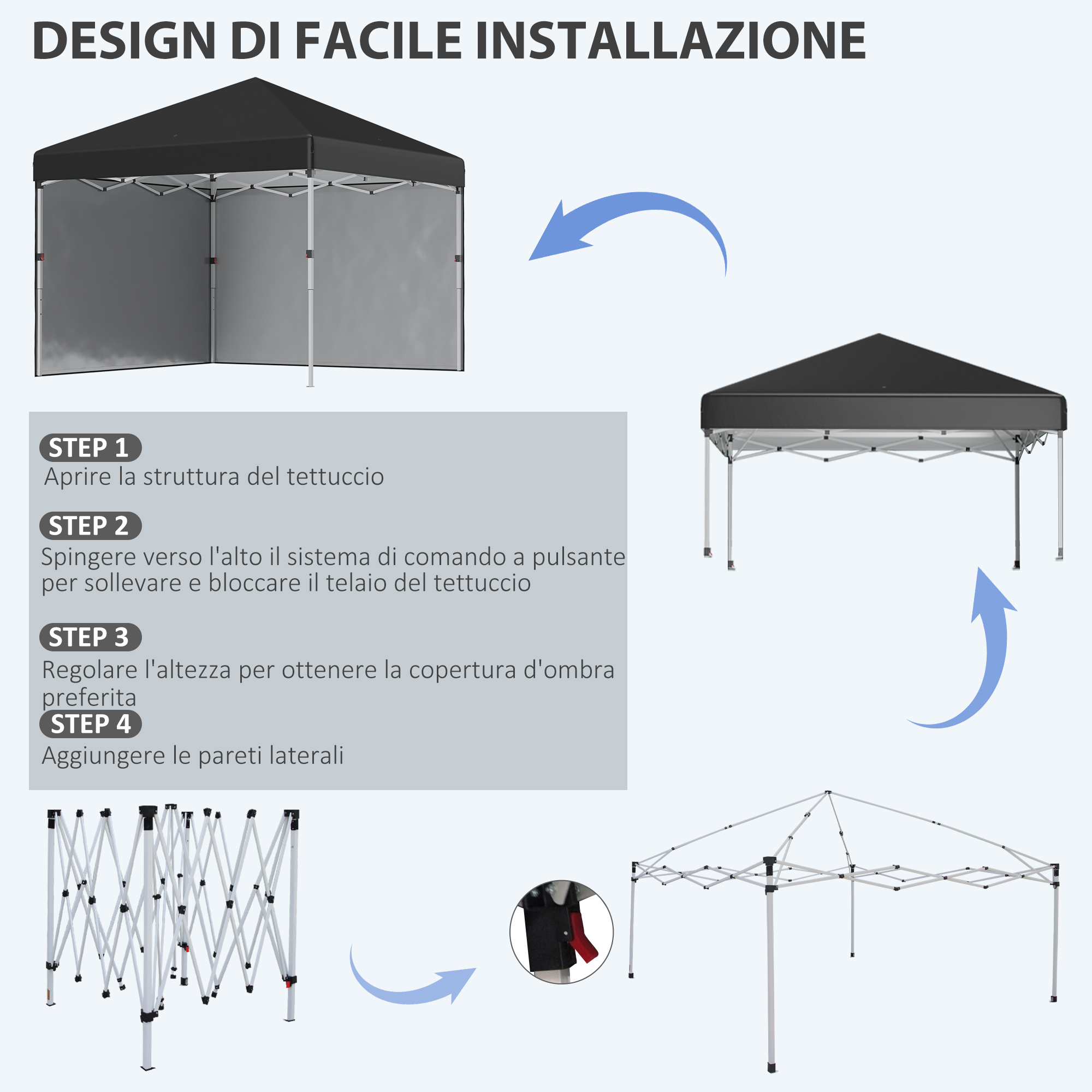 Gazebo Pieghevole Barnum 3x3m Professionale – Tenda Da Giardino 520D Impermeabile Anti-UV