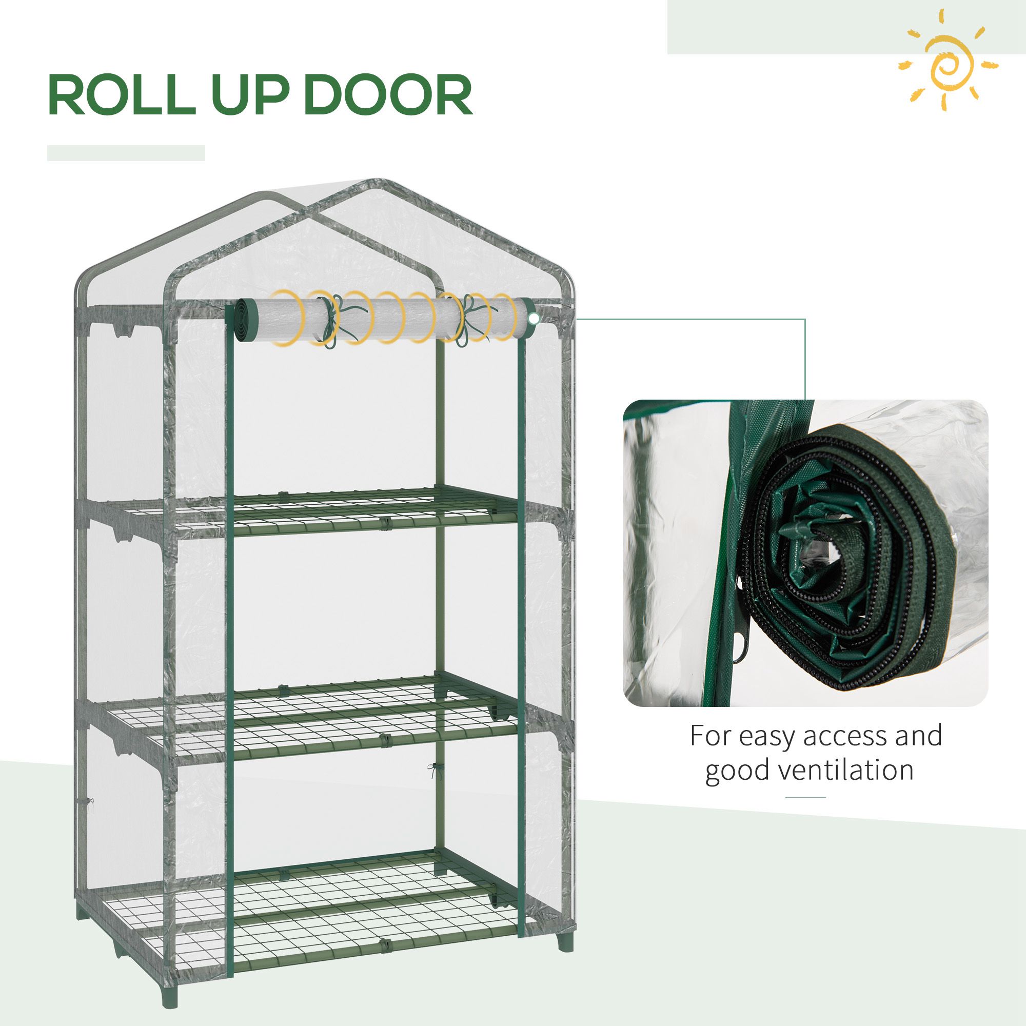 Outsunny 3 Tier Mini Greenhouse Portable Garden Grow House with Roll Up Door and Wire Shelves, 69L x 49W x 125H cm, Clear 6