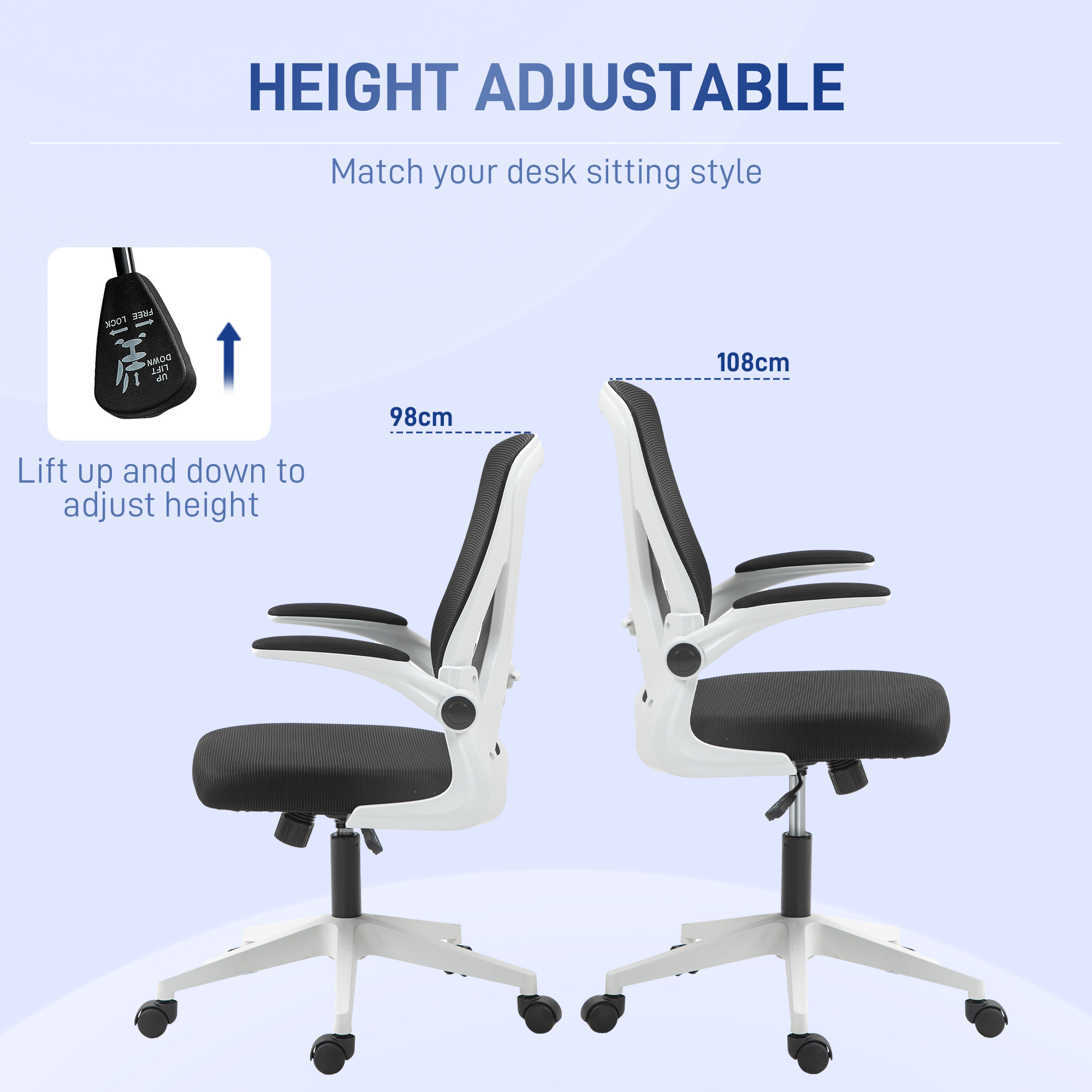 Vinsetto Mesh Back Office Chair, with Flip-Up Arms Black and White 4