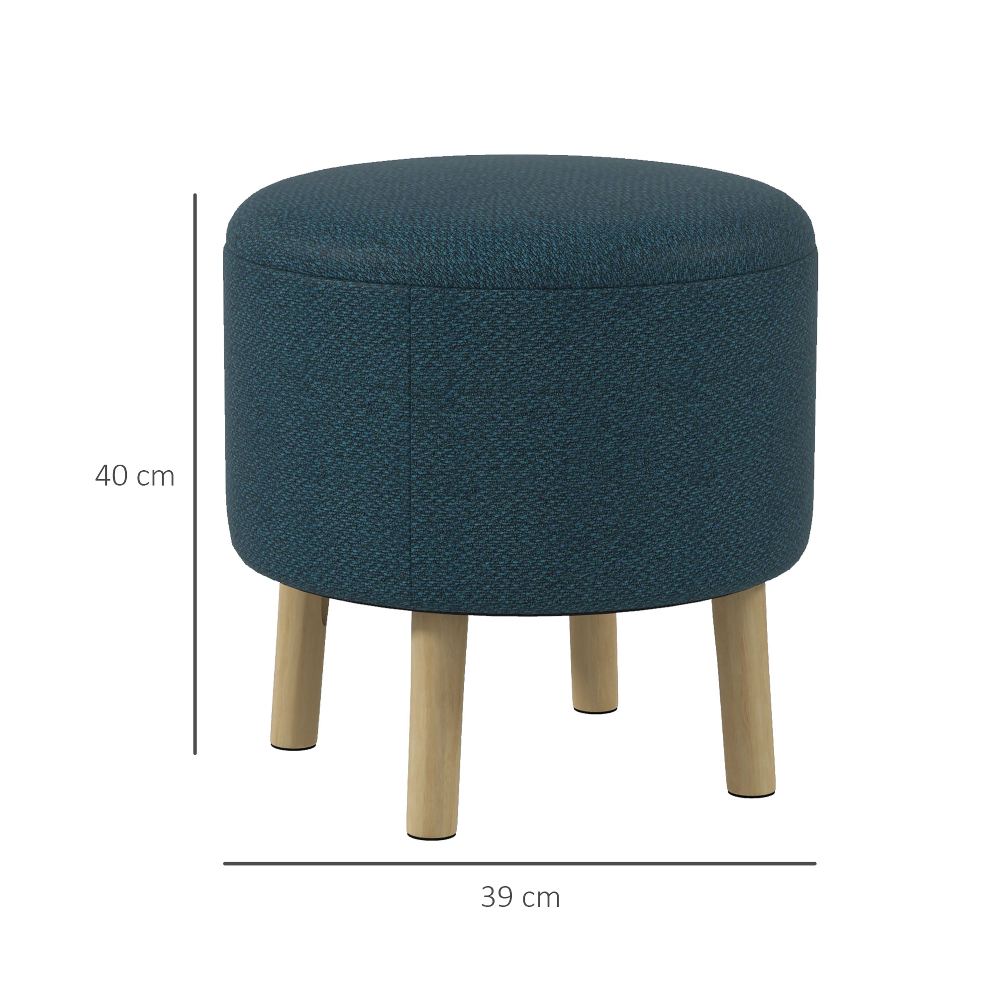 HOMCOM Round Linen-Look Storage Ottoman Blue 3