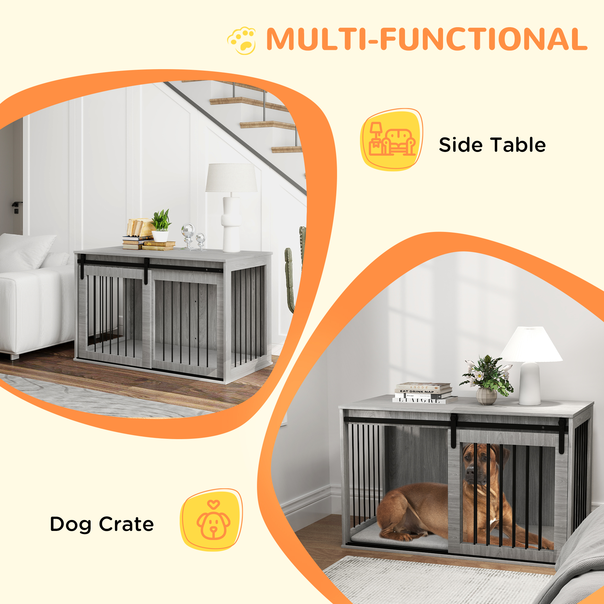 PawHut 118cm Dog Crate Furniture with Removable Cushion for Extra Large Dogs Grey 5
