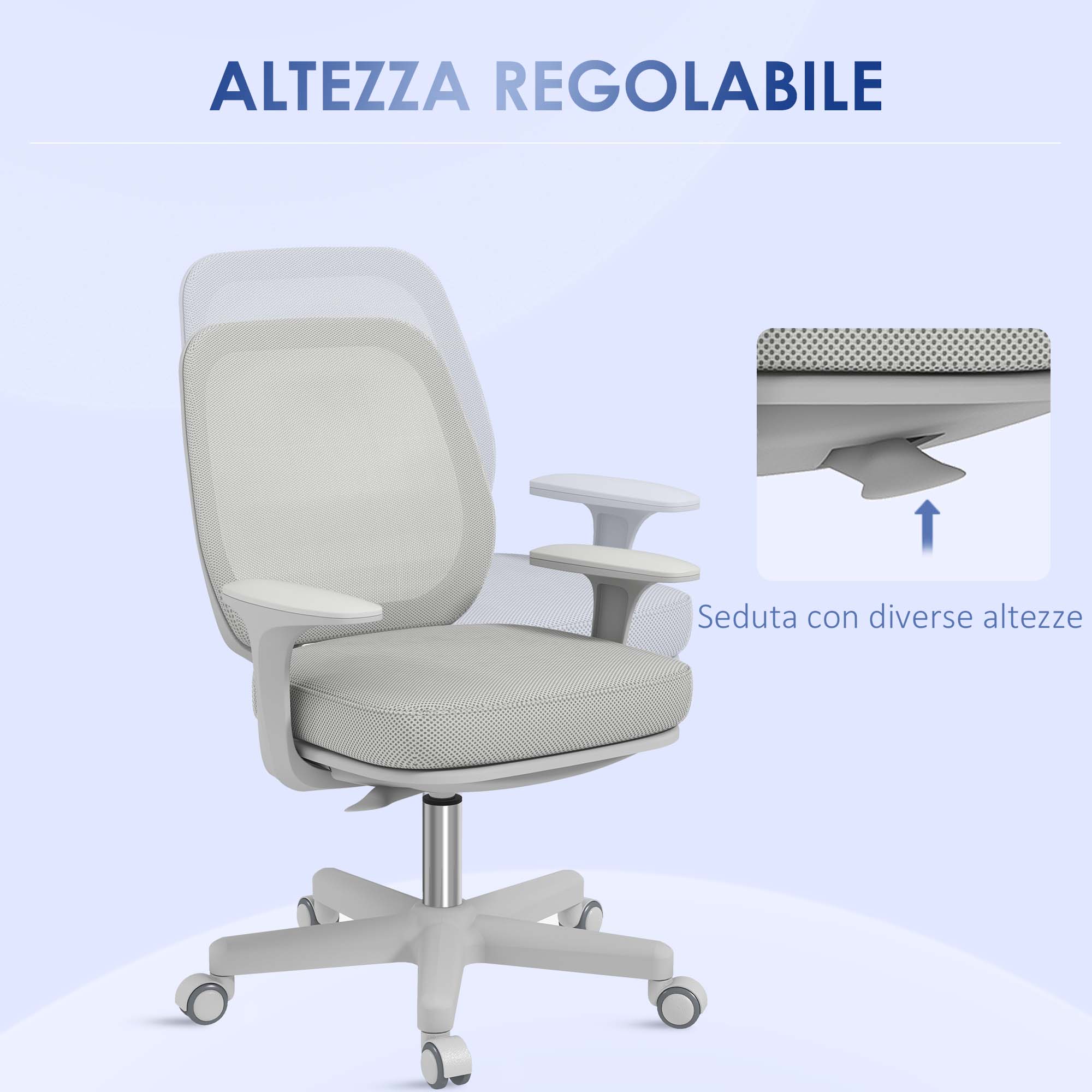 Vinsetto Sedia da Ufficio Girevole Regolabile in Altezza Bianco e Oro