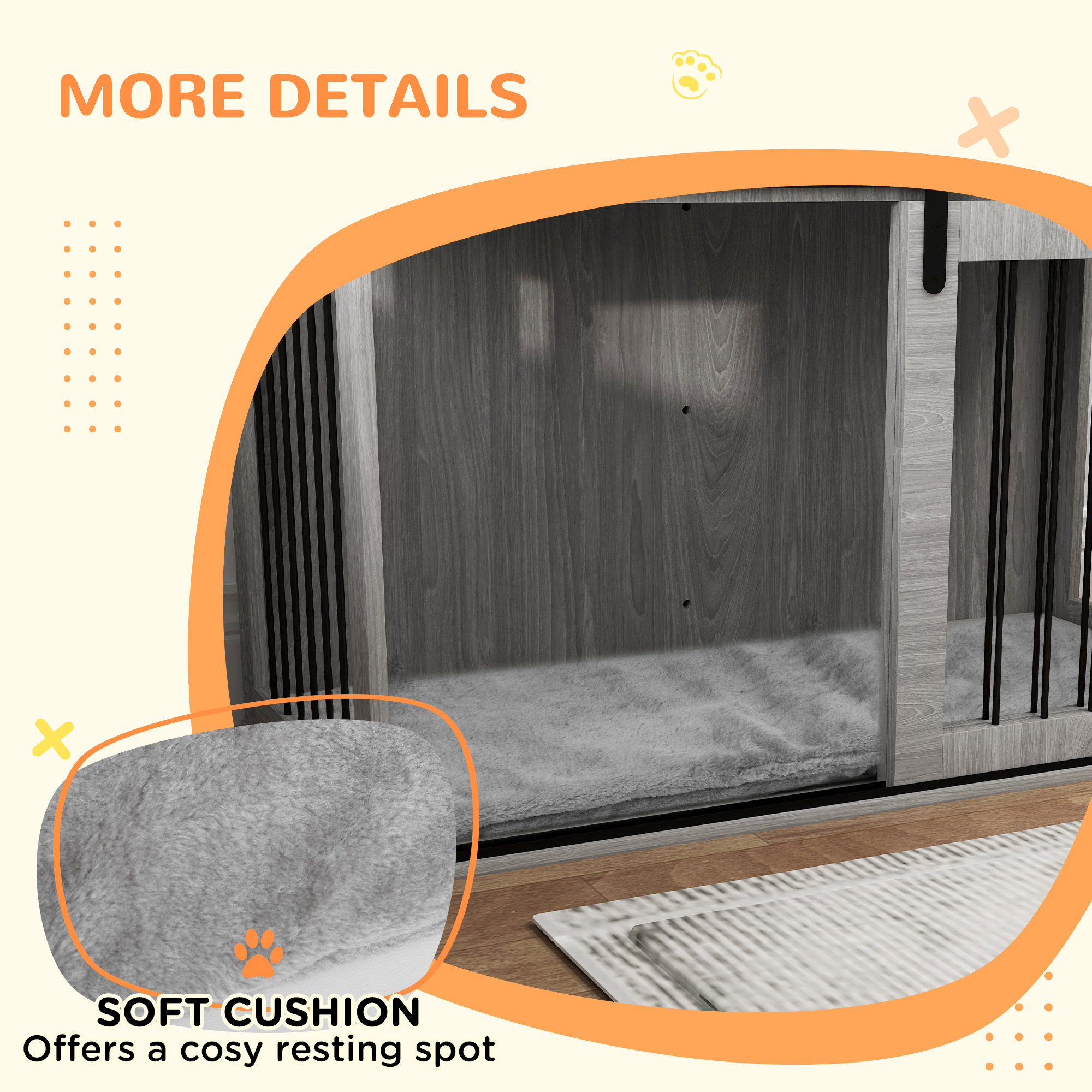 PawHut 118cm Dog Crate Furniture with Removable Cushion for Extra Large Dogs Grey 7