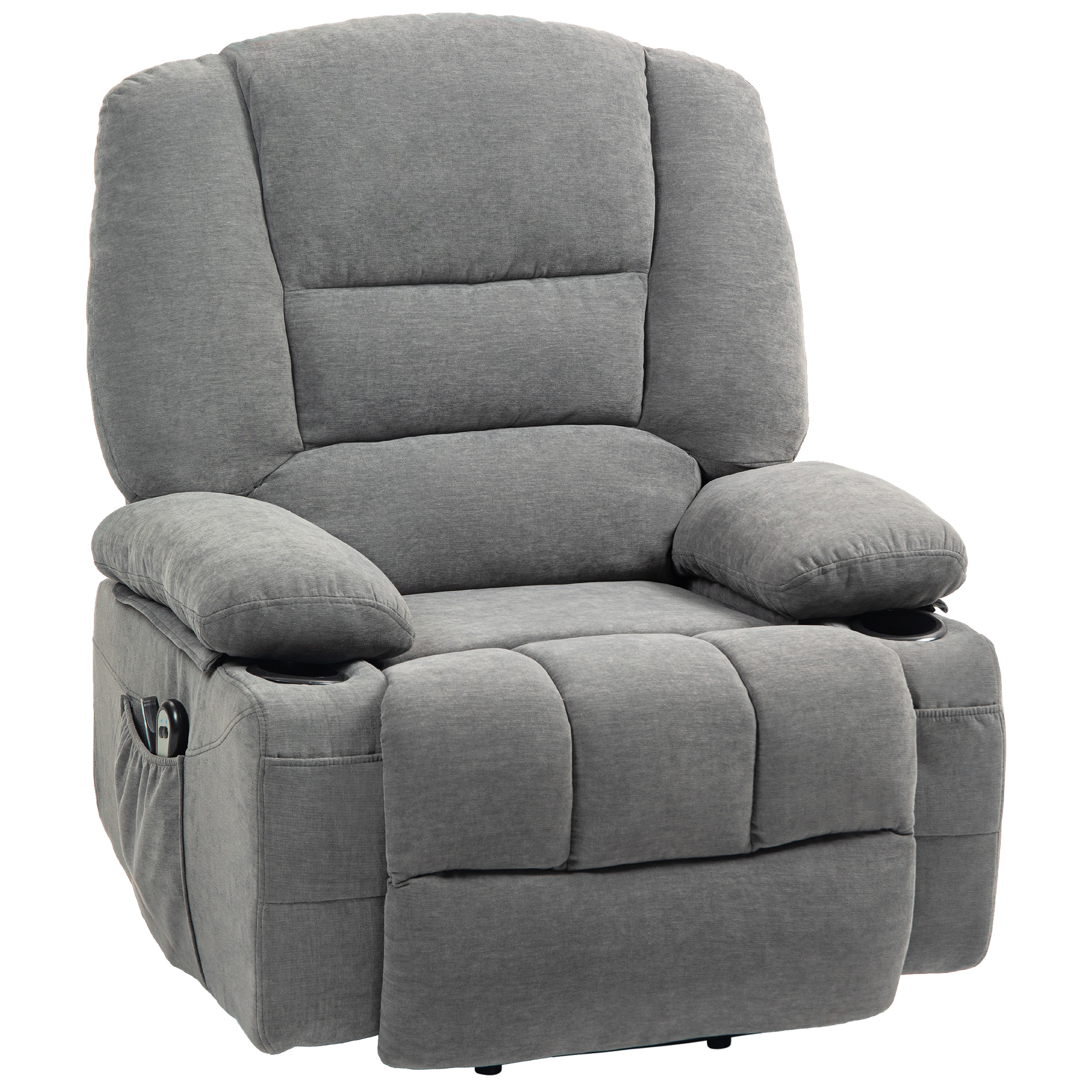 HOMCOM Fauteuil releveur relax électrique, fonction massage et chaleur, inclinaison réglable, repose-pied, télécommandes, gris