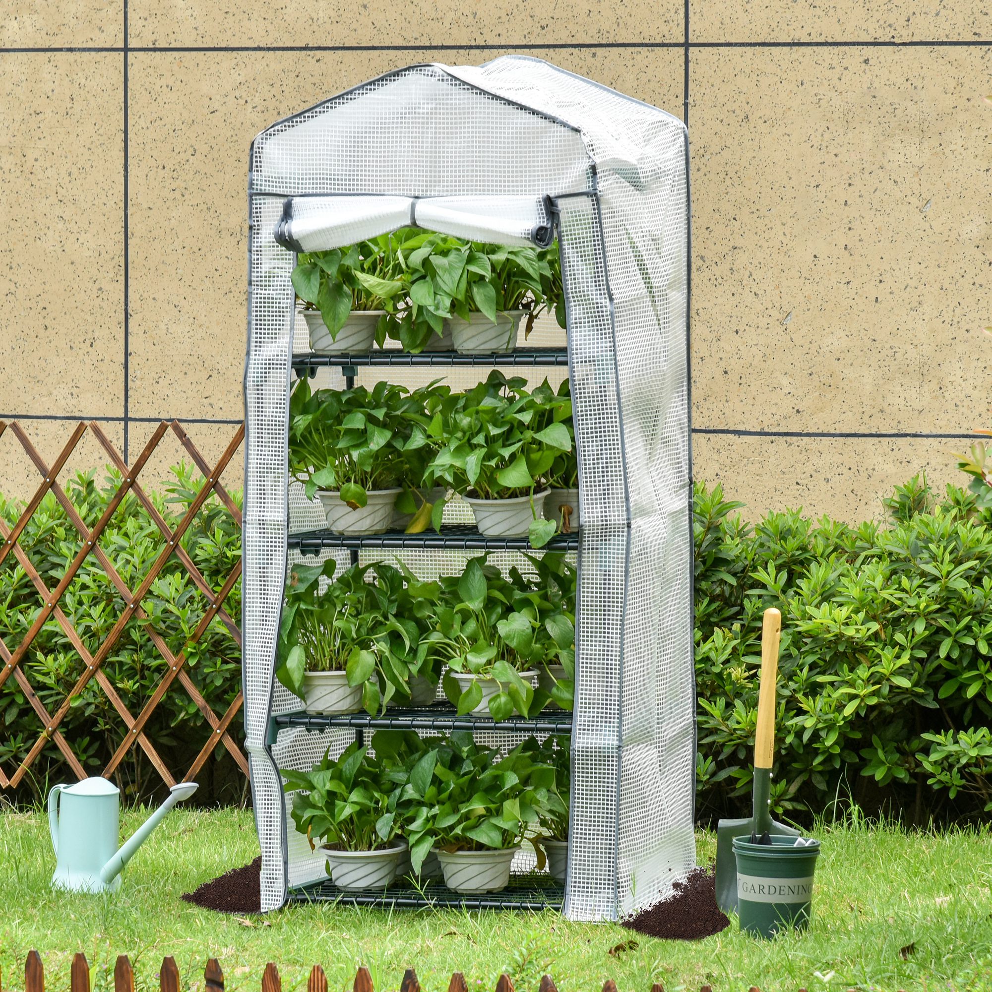 Outsunny 4 Tiers Mini Portable Greenhouse Compact Plant Grow Shed Metal Frame PE Cover 160H x 70L x 50Wcm 2