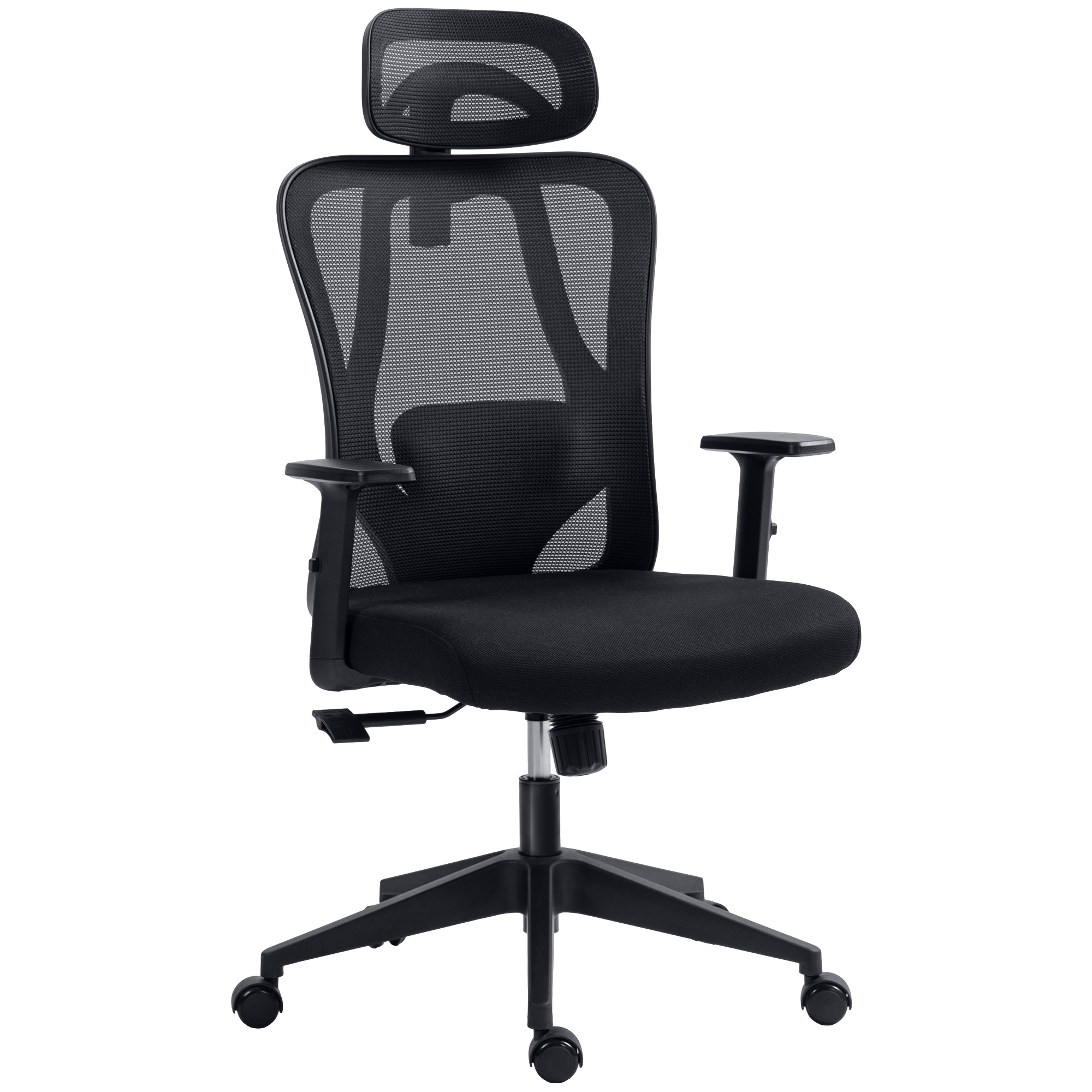 Vinsetto Silla de Oficina Giratoria con Reposabrazos Regulable en Altura Reposacabezas Soporte Lumbar y Respaldo Negro | Aosom España