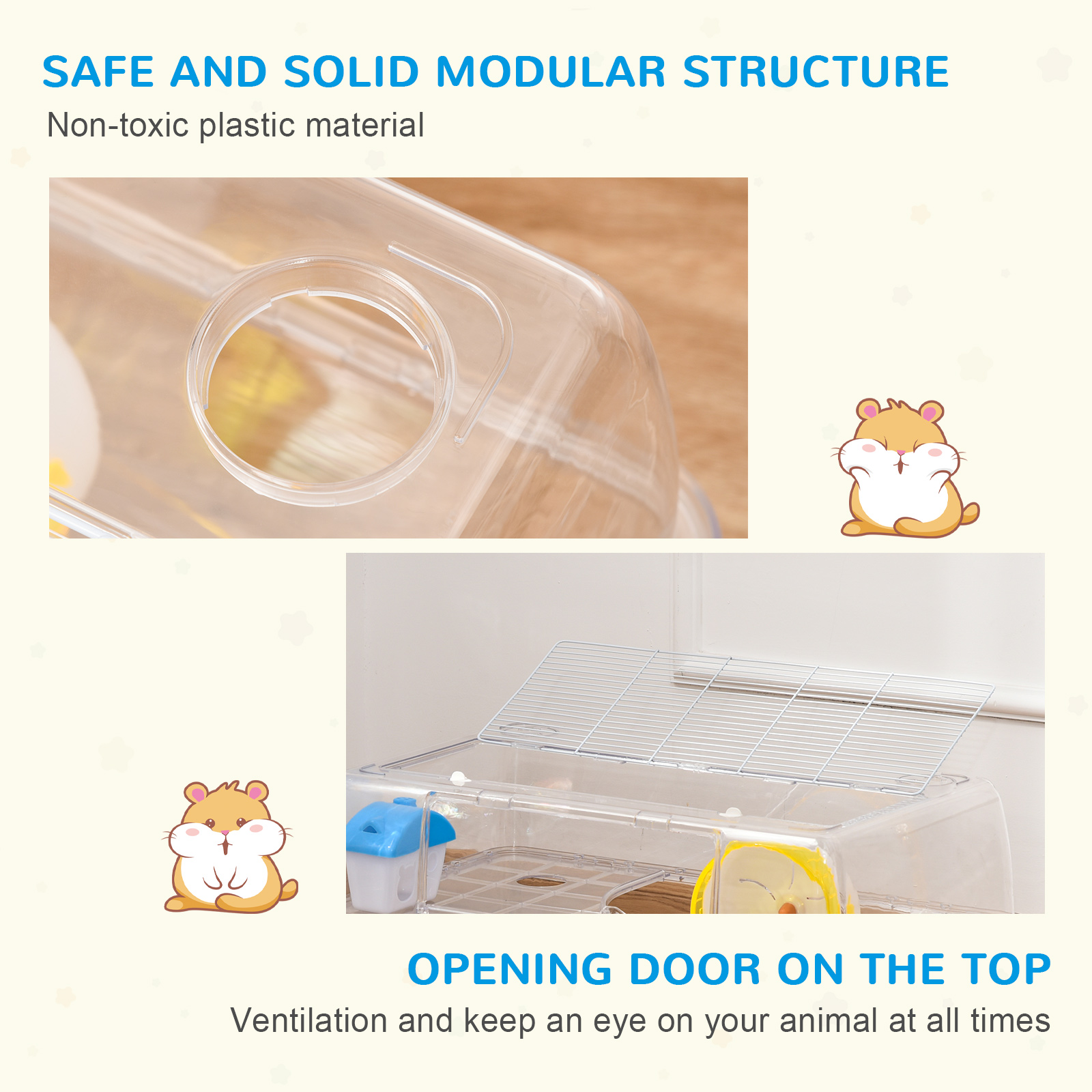 PawHut Hamster Cage, 2 Tier Gerbil Cage with Running Wheel, Water Bottle, Dish 7