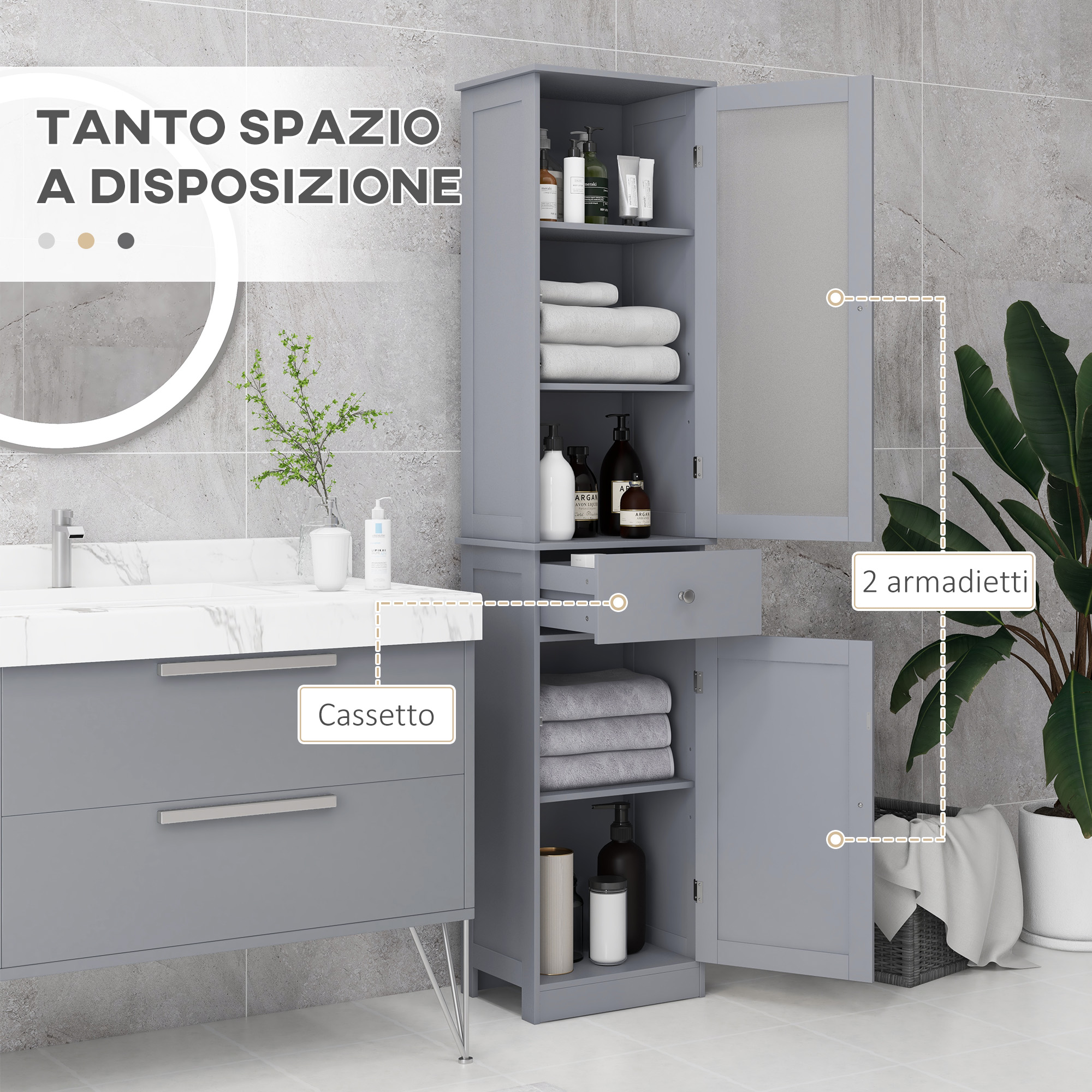 Kleankin Colonna Da Bagno Mobile Alta 5 Ripiani – 30x33x165 Cm – Bianco – Con Antiribaltamento E Apertura A Pressione