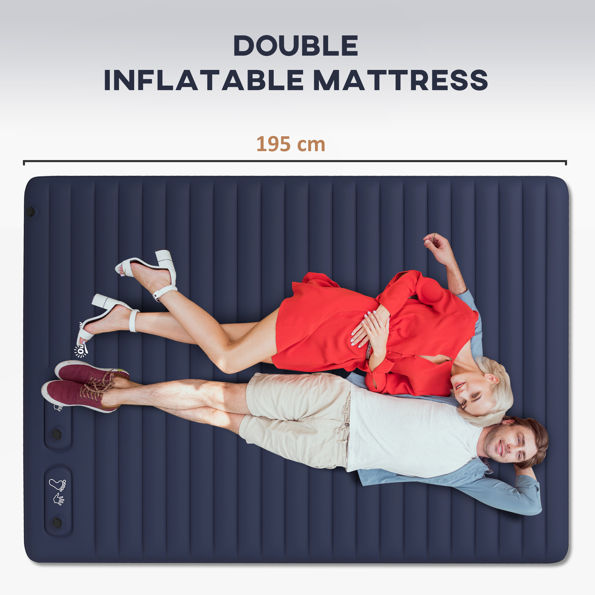 Outsunny Double Inflatable Mattress, with Built-In Pump Blue 4