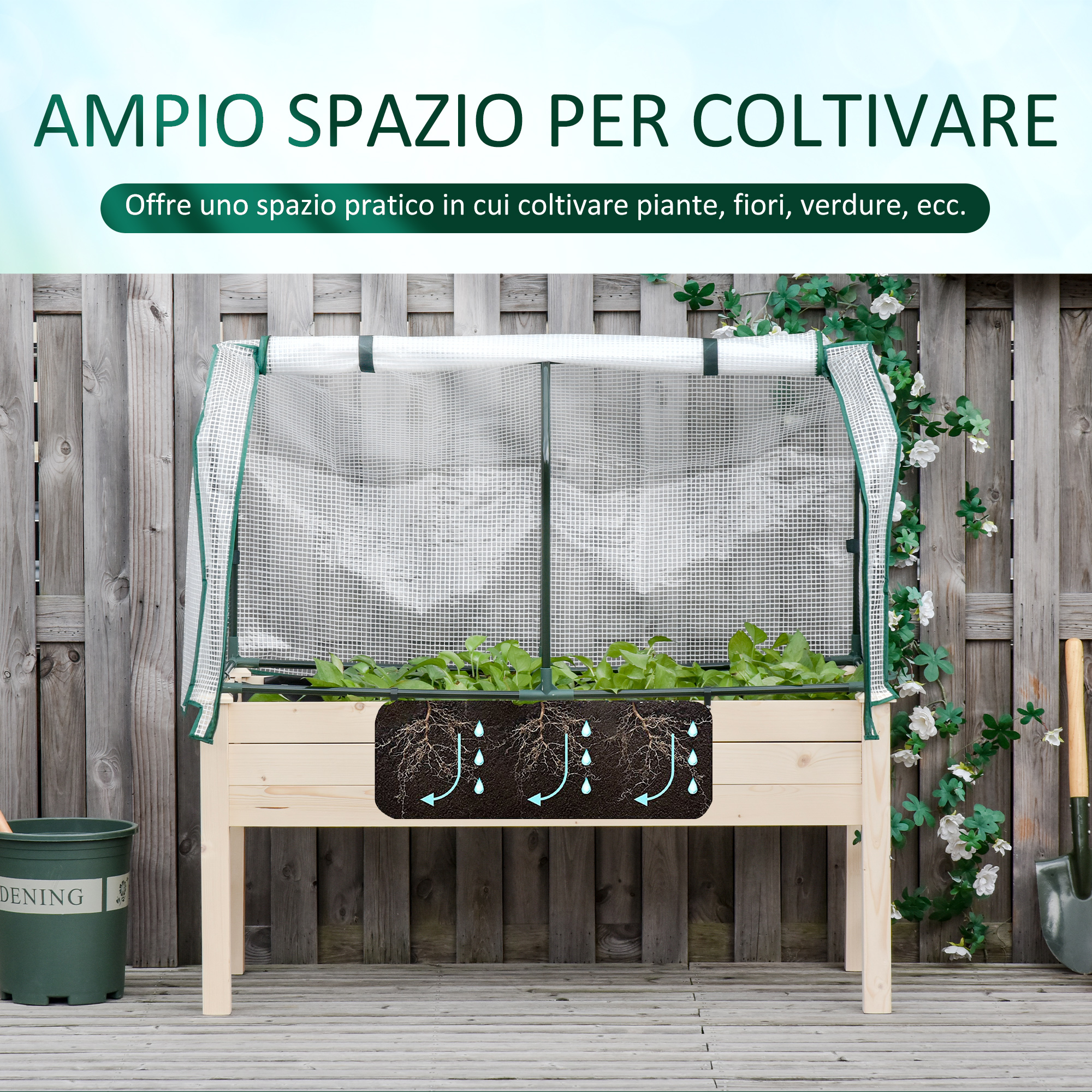 Letto Da Orto Rialzato Con Serra - 121x55x117 Cm In Legno E PE, Perfetto Per Fiori E Verdure - Foto 14