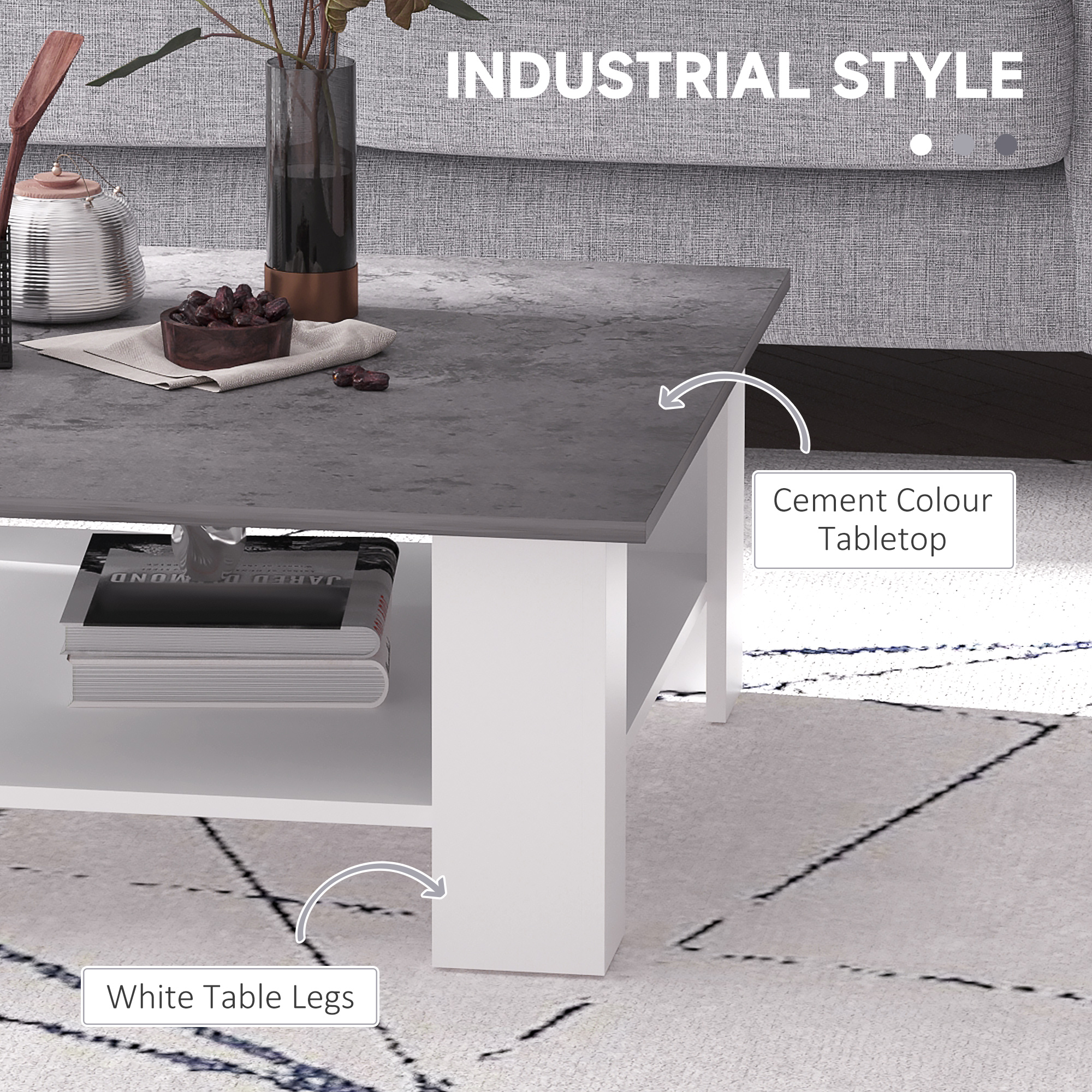 HOMCOM Square Coffee Table, Wooden Coffee Table with Storage, Cocktail Center Tea Table for Home Office, 80W x 80D x 31.5Hcm, Grey and White 5