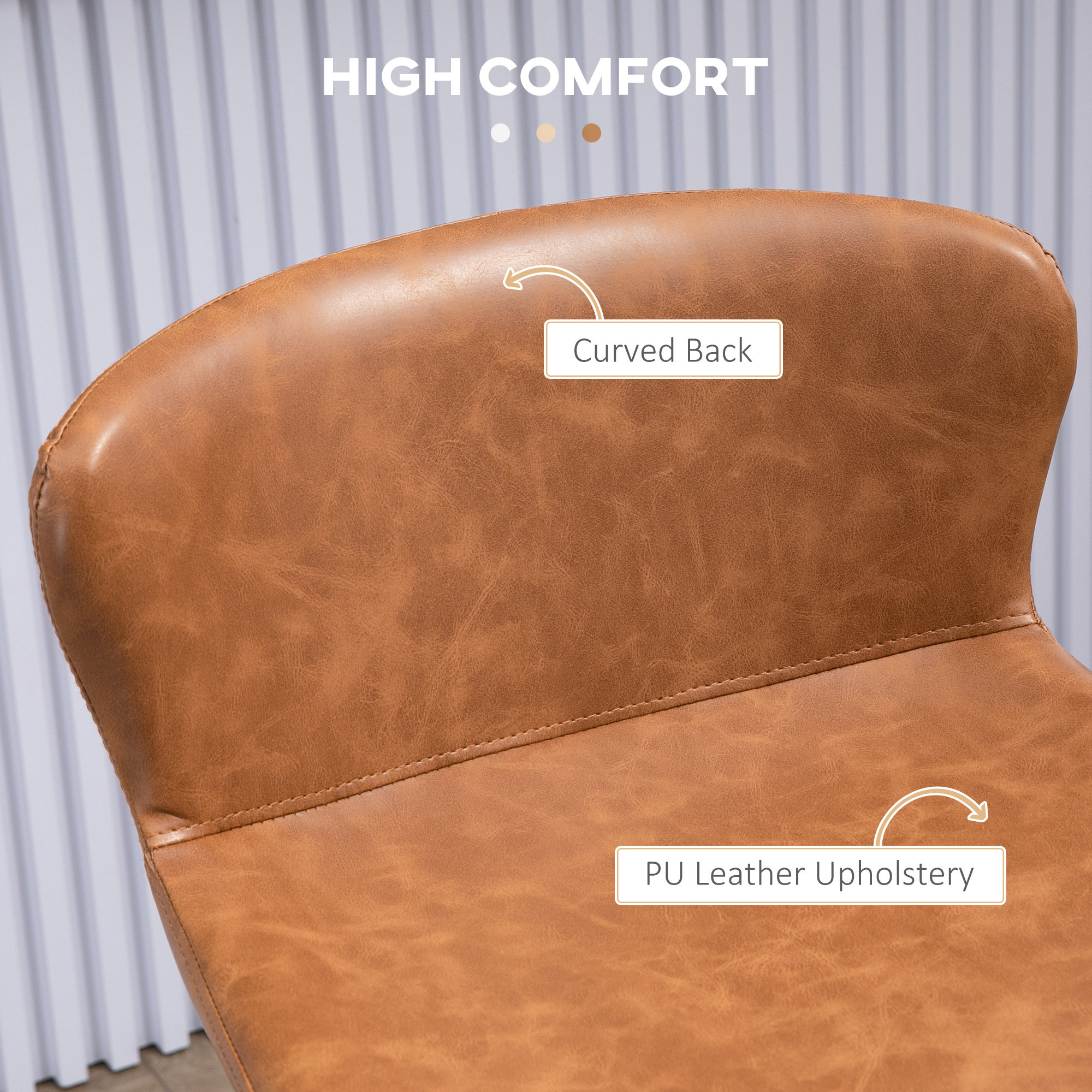 HOMCOM Bar Stools Set of 2, PU Leather Upholstered Bar Chairs, Breakfast Kitchen Counter Chairs with Backs, Steel Legs and Footrests for Dining Room, Brown 5