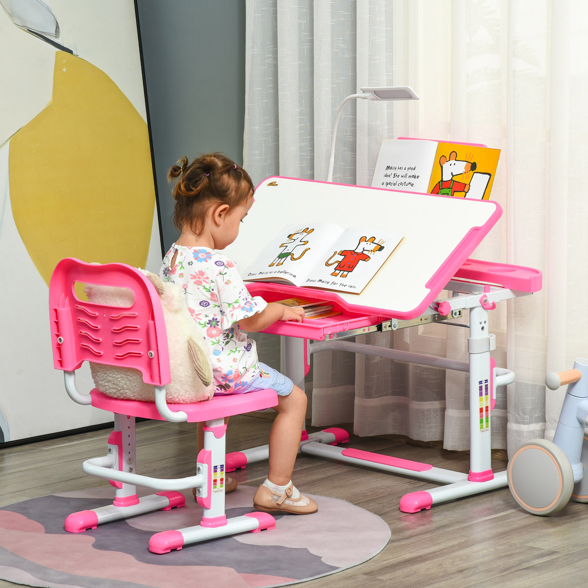 Sedia Da Scrivania Per Bambini Regolabile - Con Ruote 360°, Altezza E Profondità Regolabili, Rosa