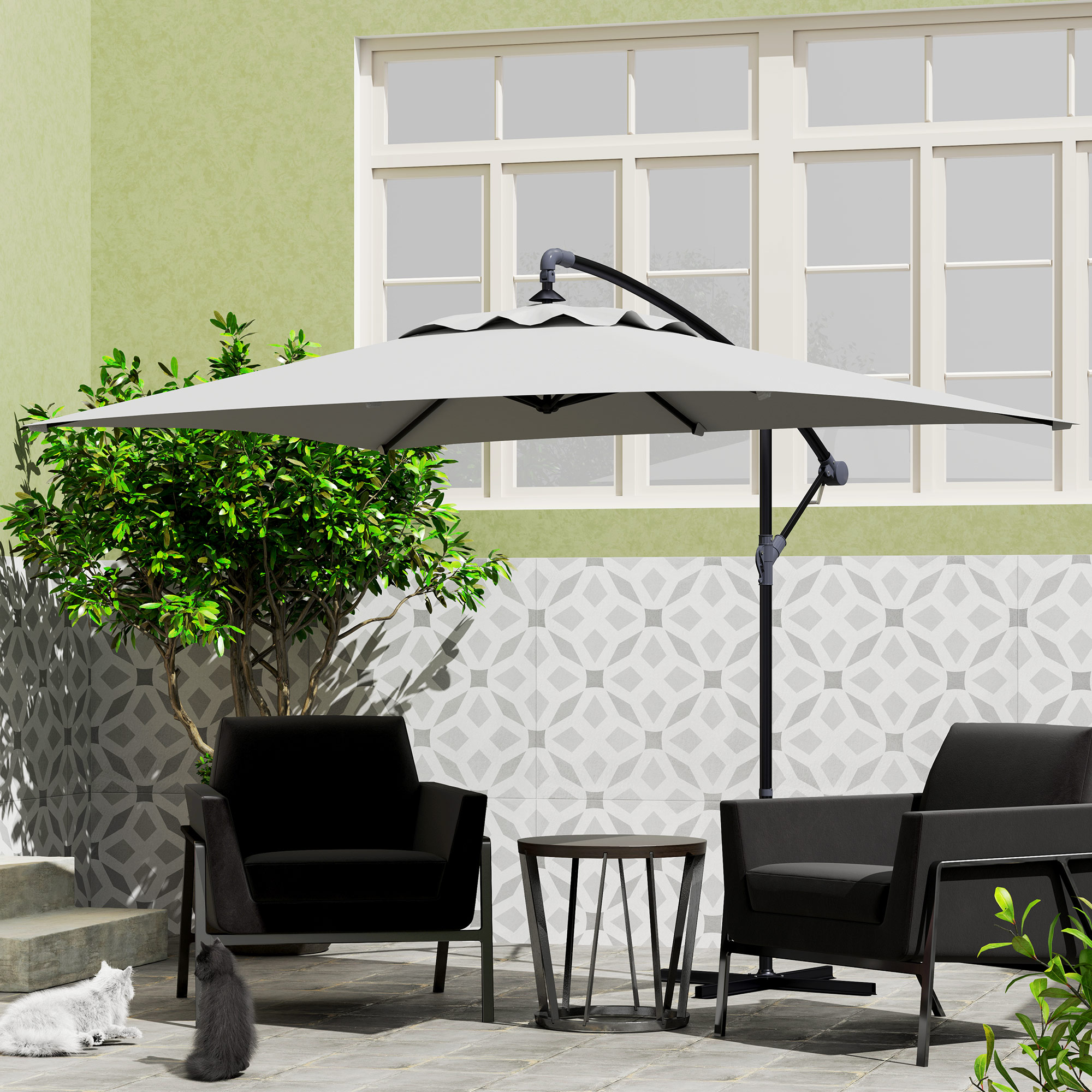 Outsunny 3(m) Cantilever Overhanging Parasol, with Cross Base Light Grey 9