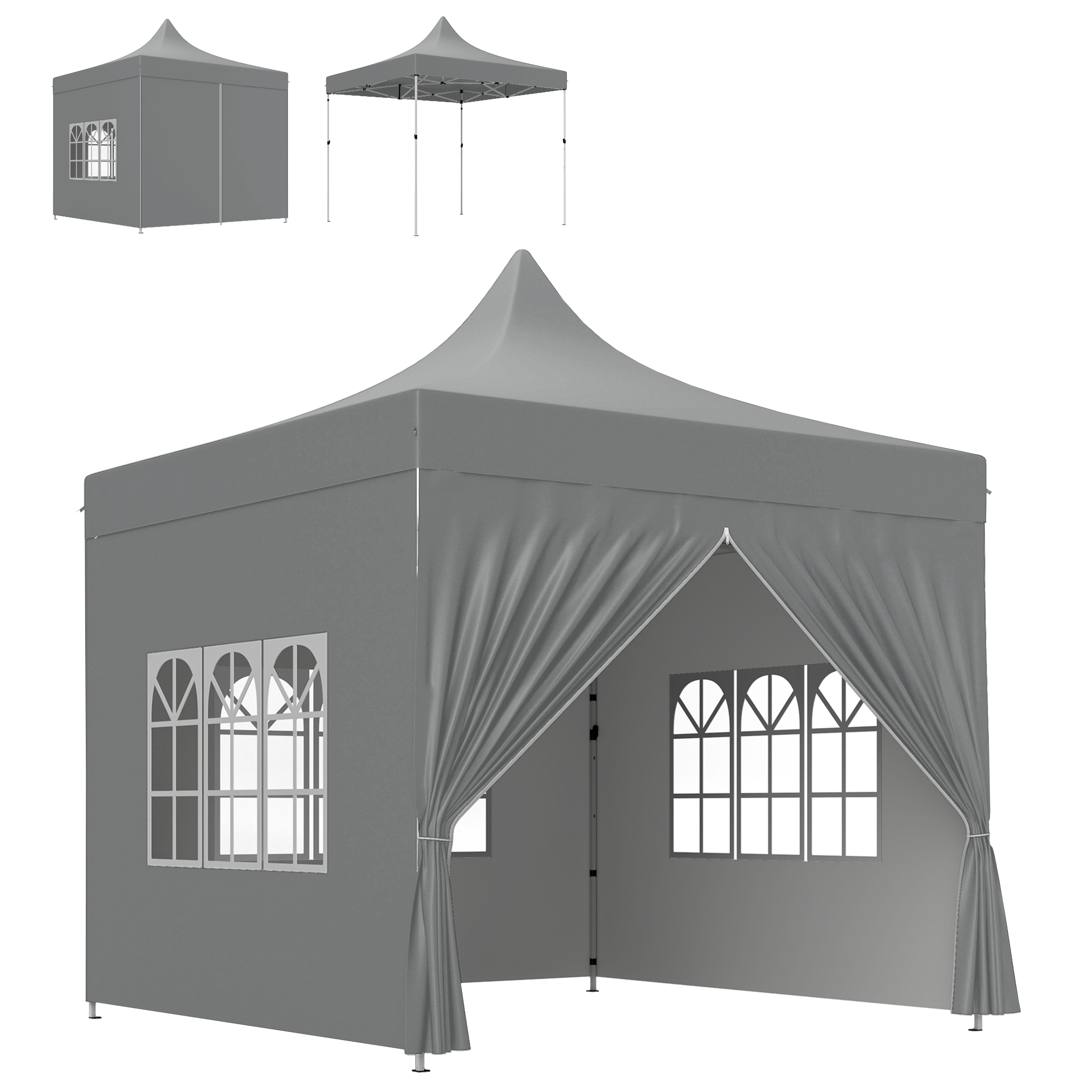 Outsunny Carpa Plegable Pop-up 3x3 m con 4 Paredes Laterales Anti-UV Altura Ajustable y Bolsa de Transporte Gris