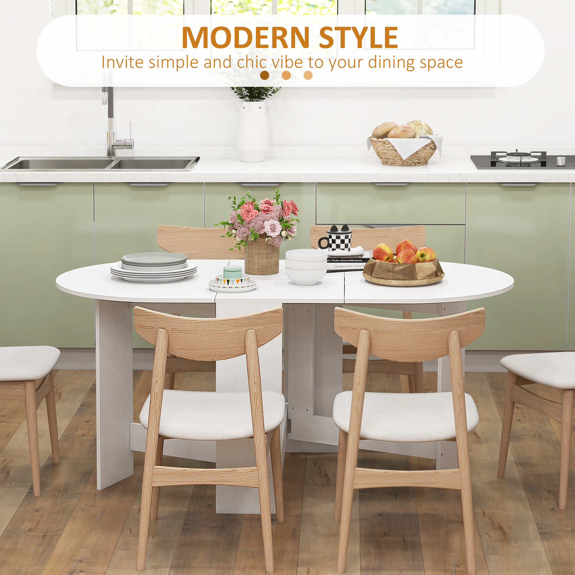 HOMCOM Folding Dining Table, Drop Leaf Table for Small Spaces, Oval Tabletop for Dining Room, Ash Wood-Effect 5