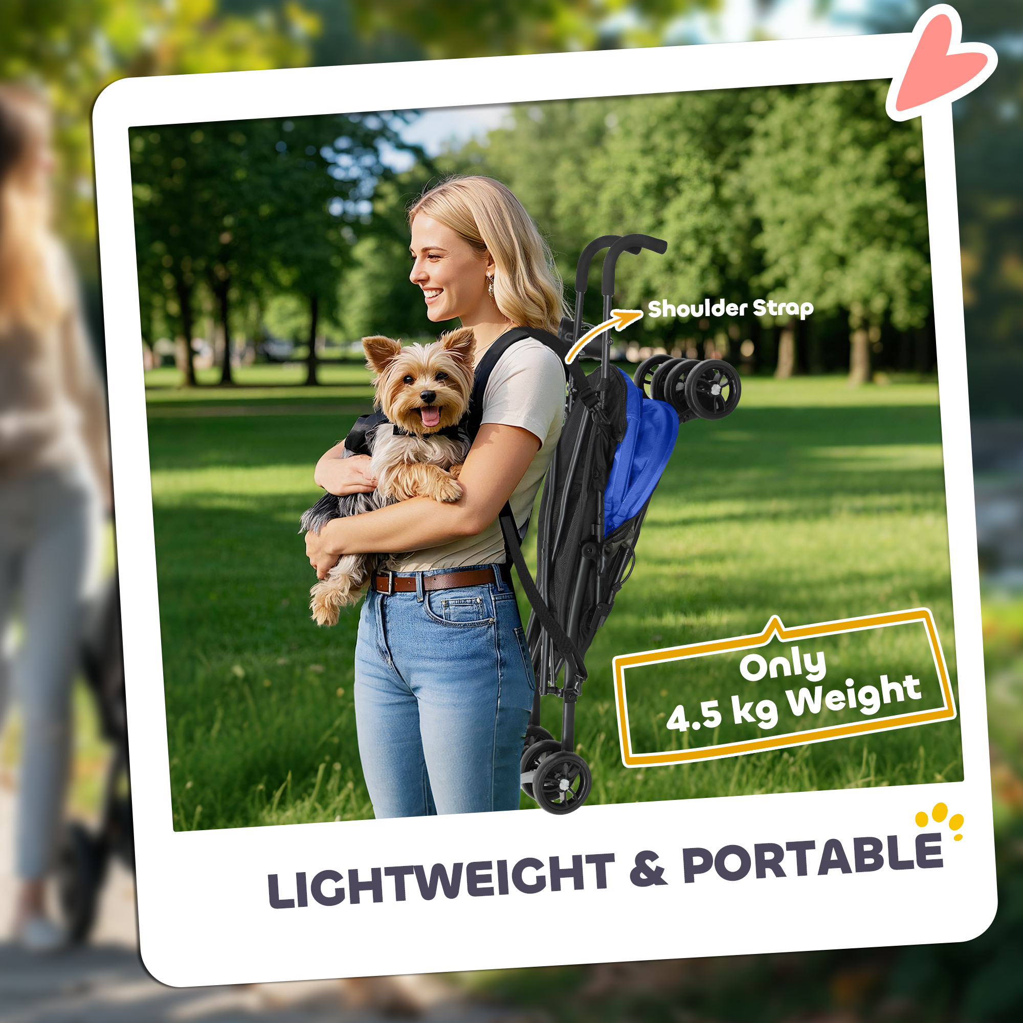PawHut Foldable Dog Stroller, Lightweight Dog Pram w/ Shoulder Strap, Storage Bag, Cup Holder, Dark Blue 5