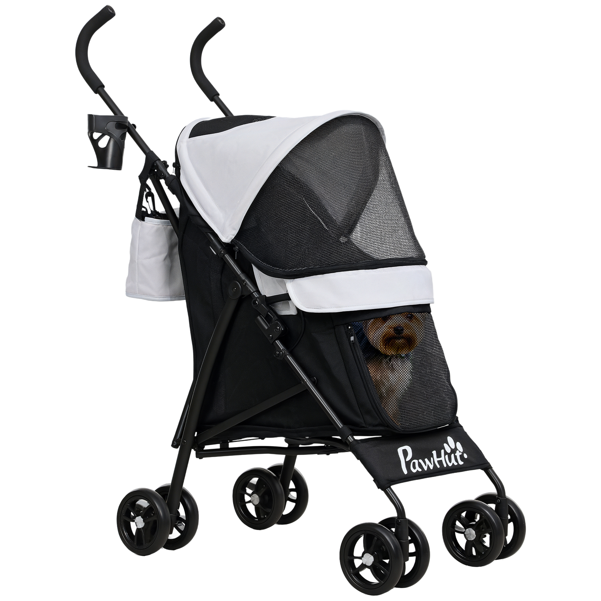 PawHut Foldable Dog Stroller, Lightweight Dog Pram w/ Shoulder Strap, Storage Bag, Cup Holder, Dark Green