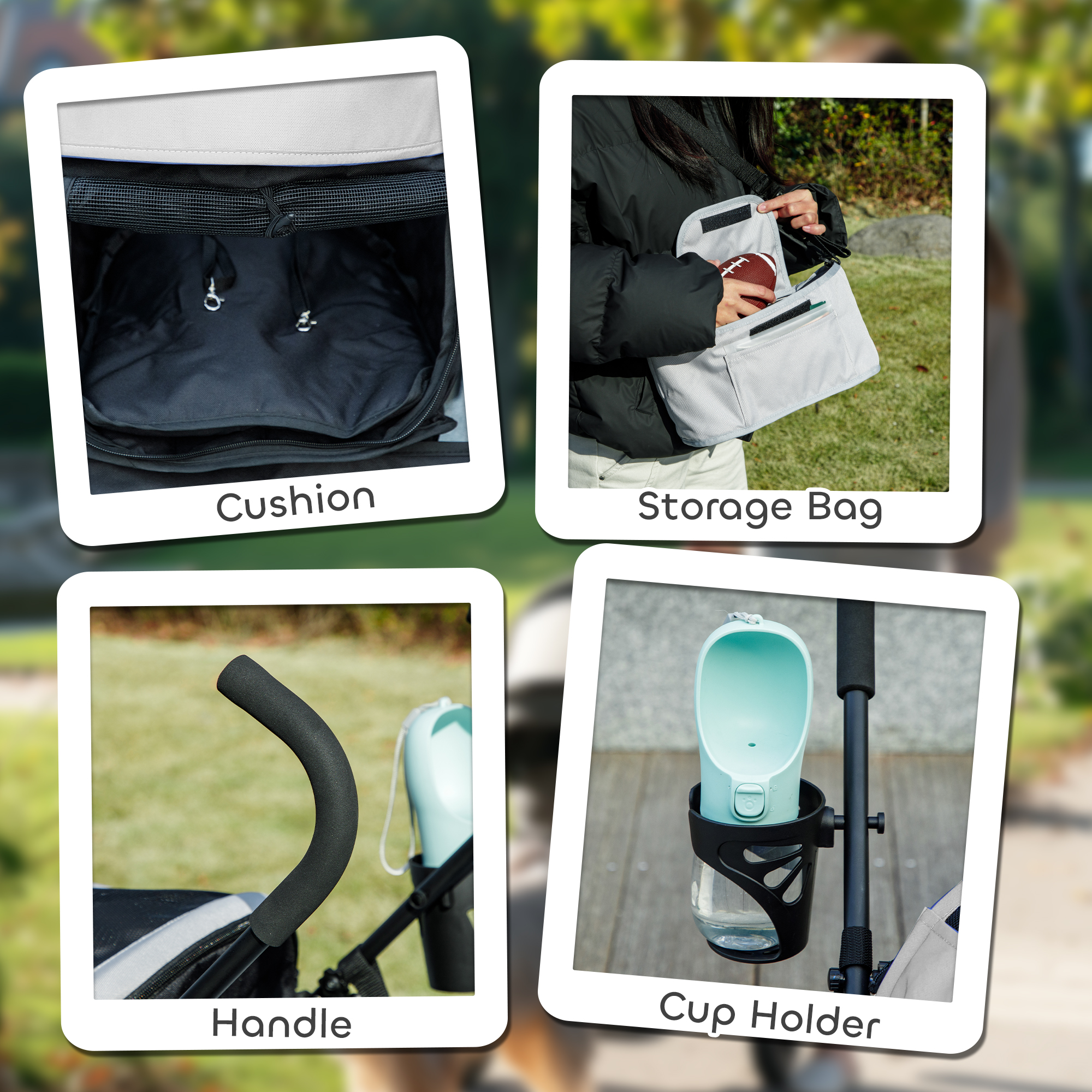 PawHut Foldable Dog Stroller, Lightweight Dog Pram w/ Shoulder Strap, Storage Bag, Cup Holder, Light Grey 7