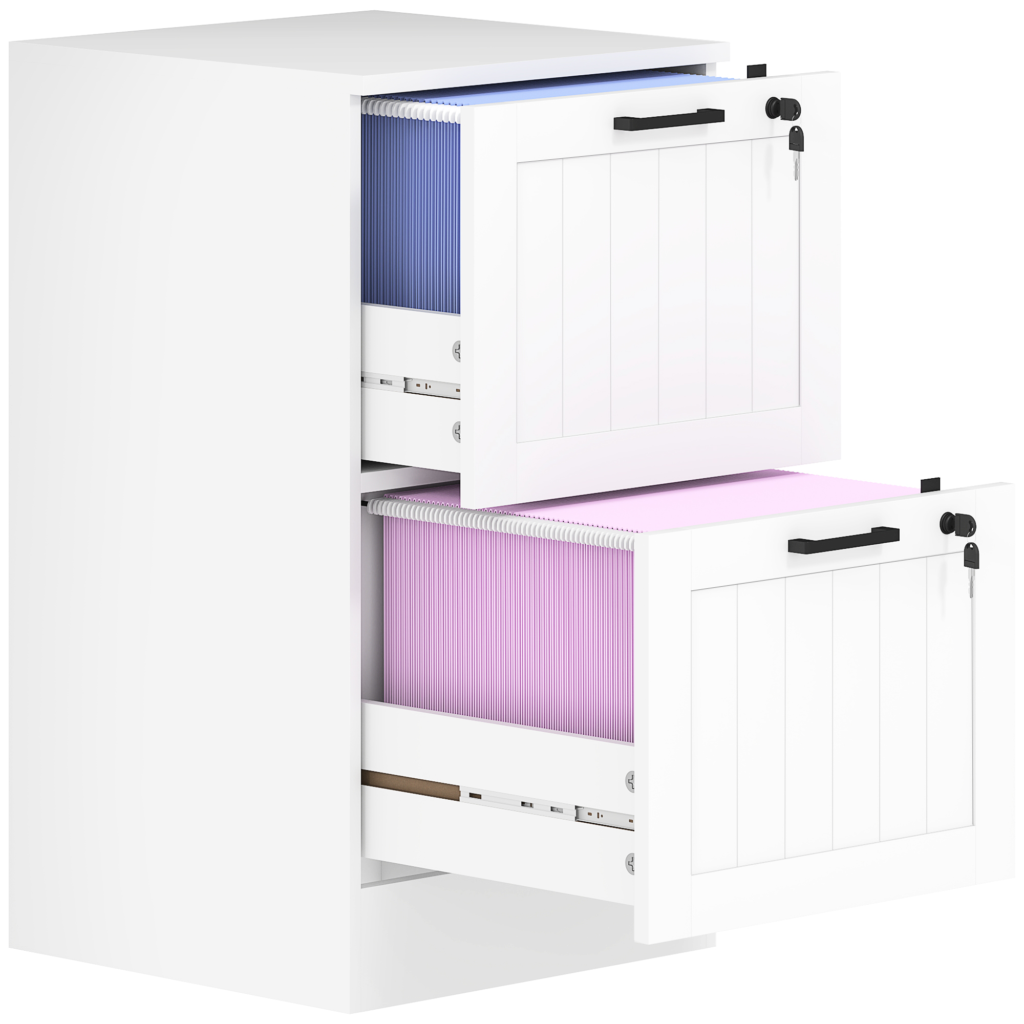 HOMCOM Mueble Archivador con 2 Cajones Cajonera para Escritorio con Cerraduras Carpetas Suspendidas para A4 40x40x71 cm Blanco