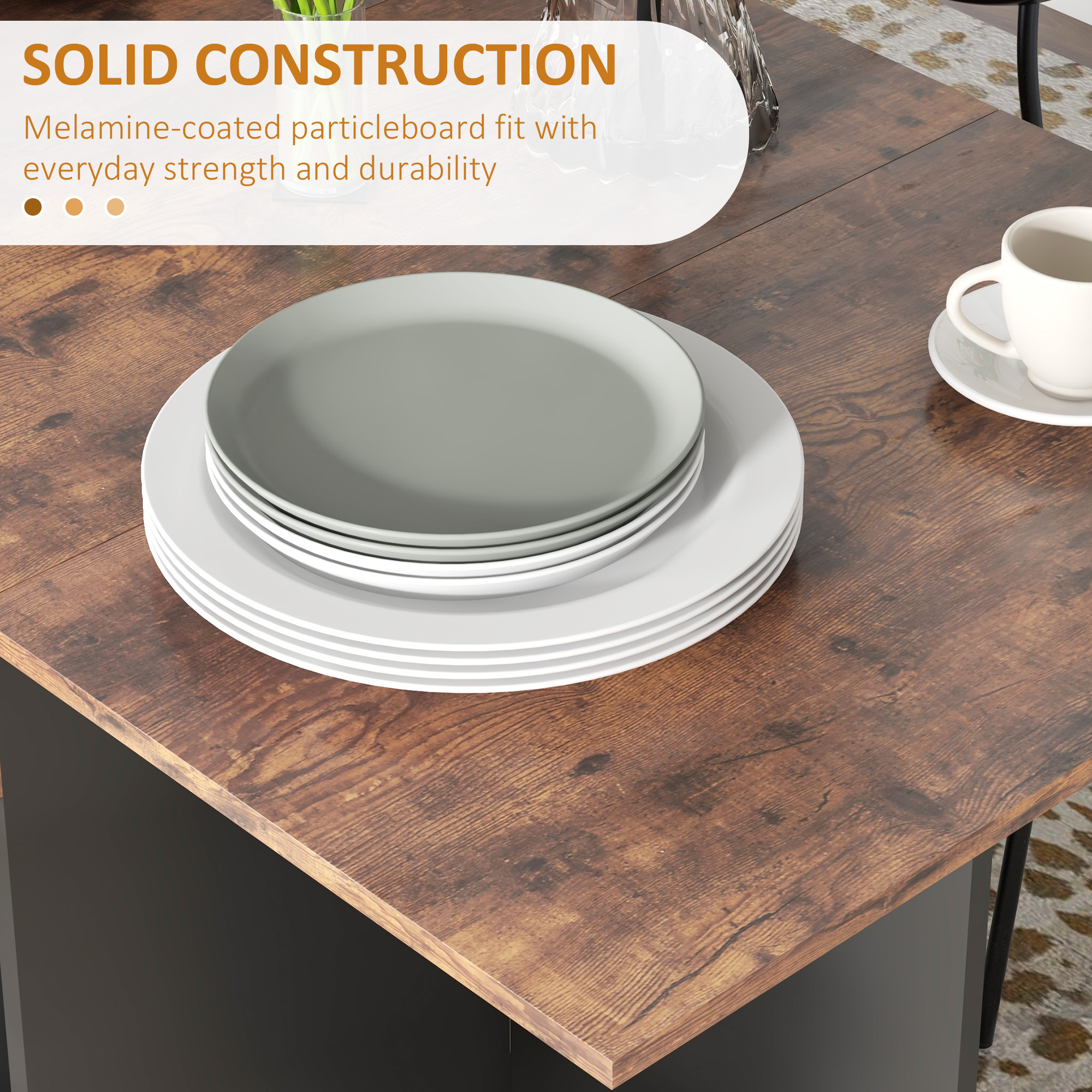 HOMCOM Folding Dining Table, Drop Leaf Table for Small Spaces, Foldable Table with Drawer and Storage Shelves for Kitchen, Dining Room, Rustic Brown 7