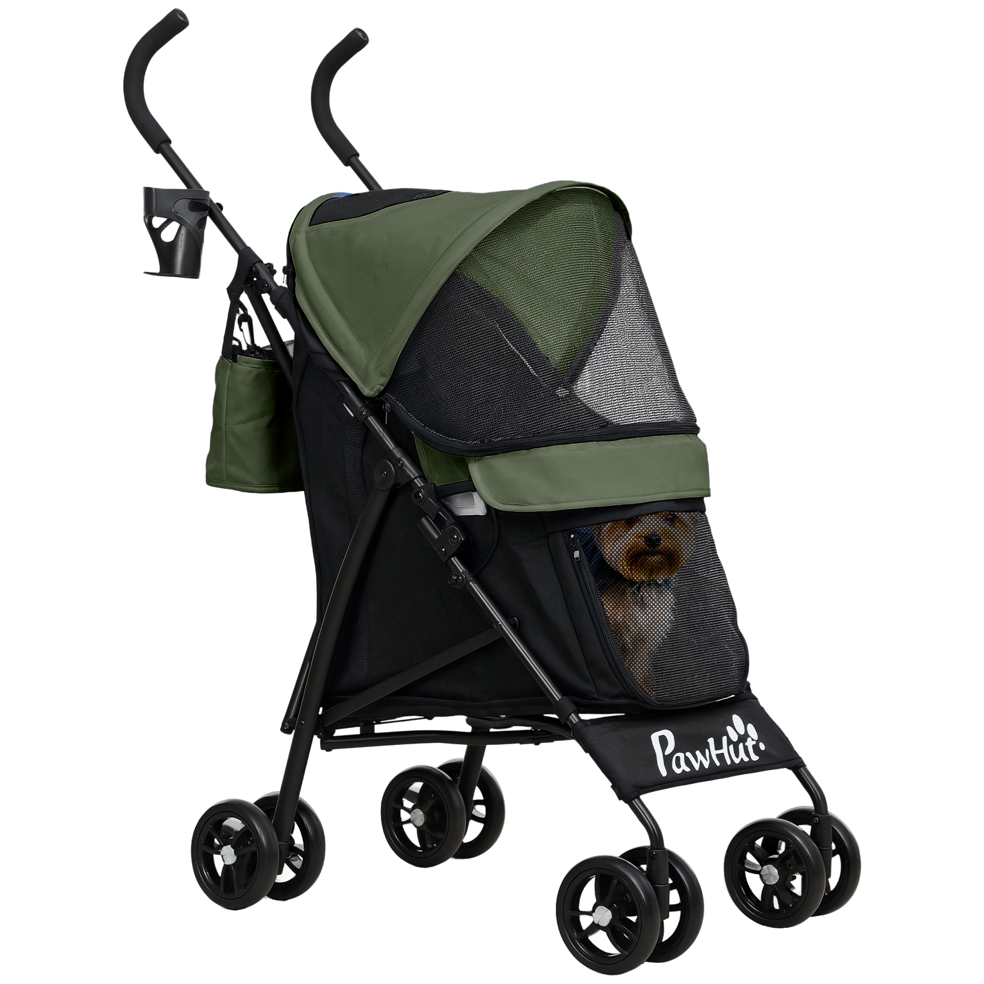 PawHut Foldable Dog Stroller, Lightweight Dog Pram w/ Shoulder Strap, Storage Bag, Cup Holder, Dark Blue