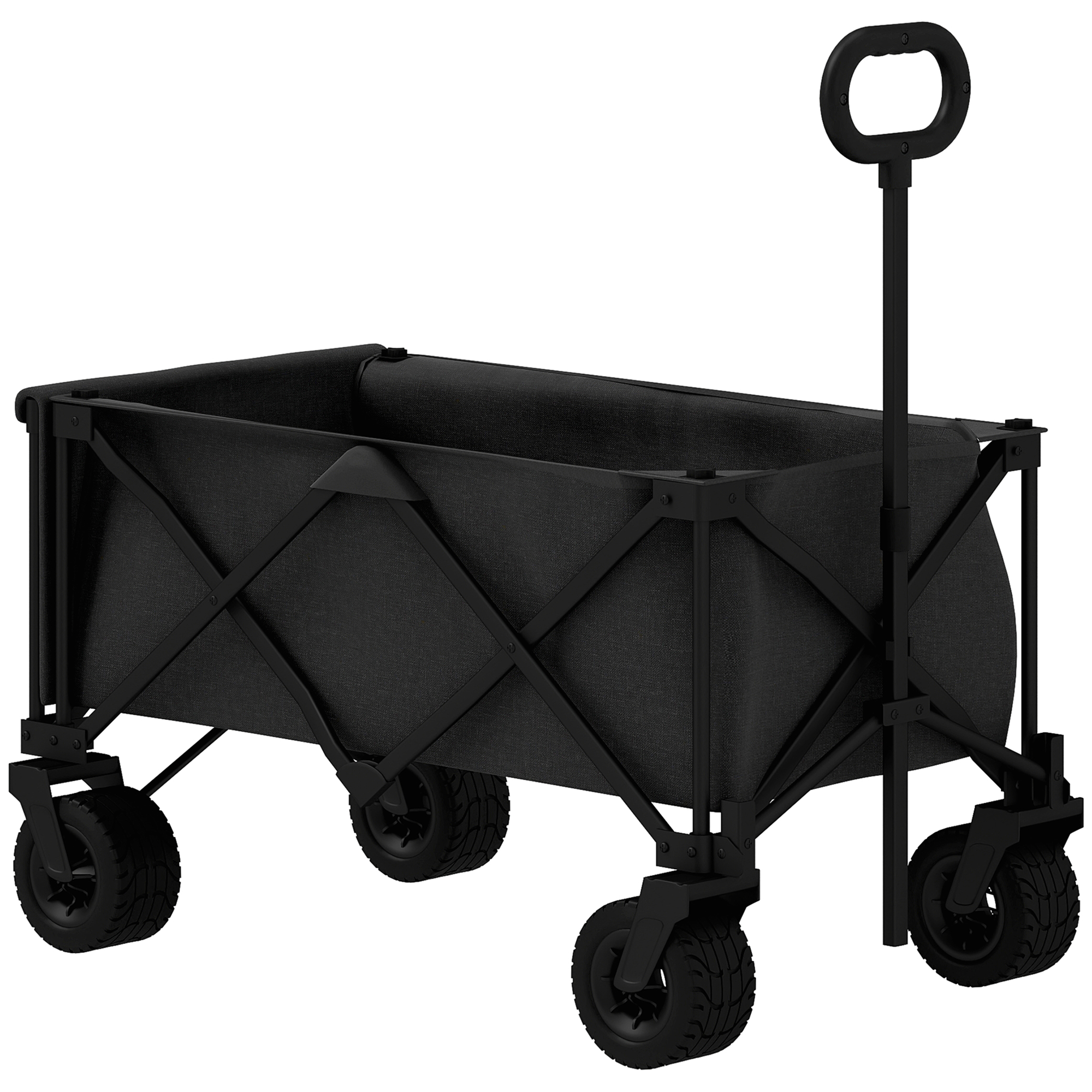 Outsunny Carrito de Jardín Plegable con Ruedas Grandes Todo Terreno y Mango Ajustable Carga 100 kg para Campaña Compra Negro