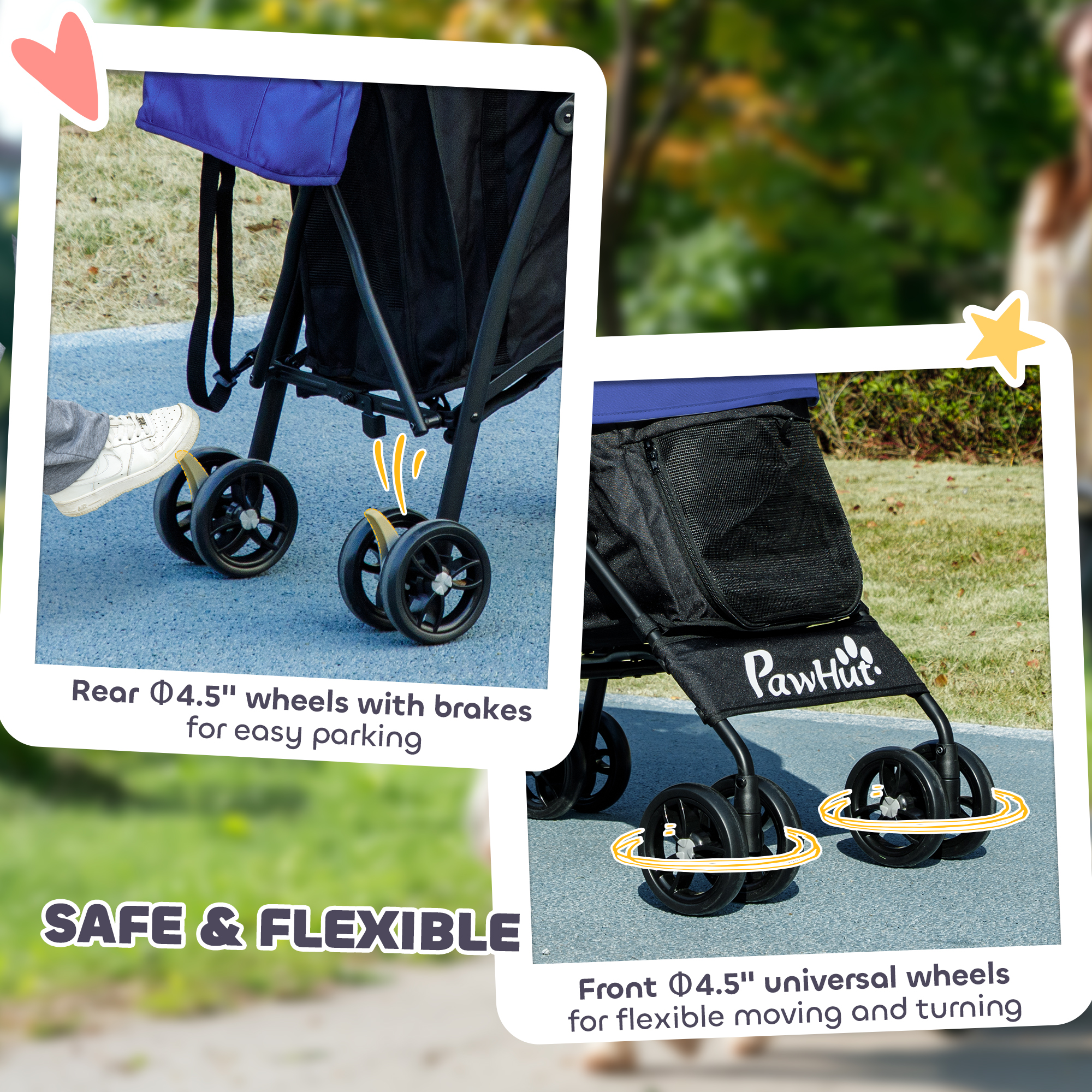 PawHut Foldable Dog Stroller, Lightweight Dog Pram w/ Shoulder Strap, Storage Bag, Cup Holder, Dark Blue 8