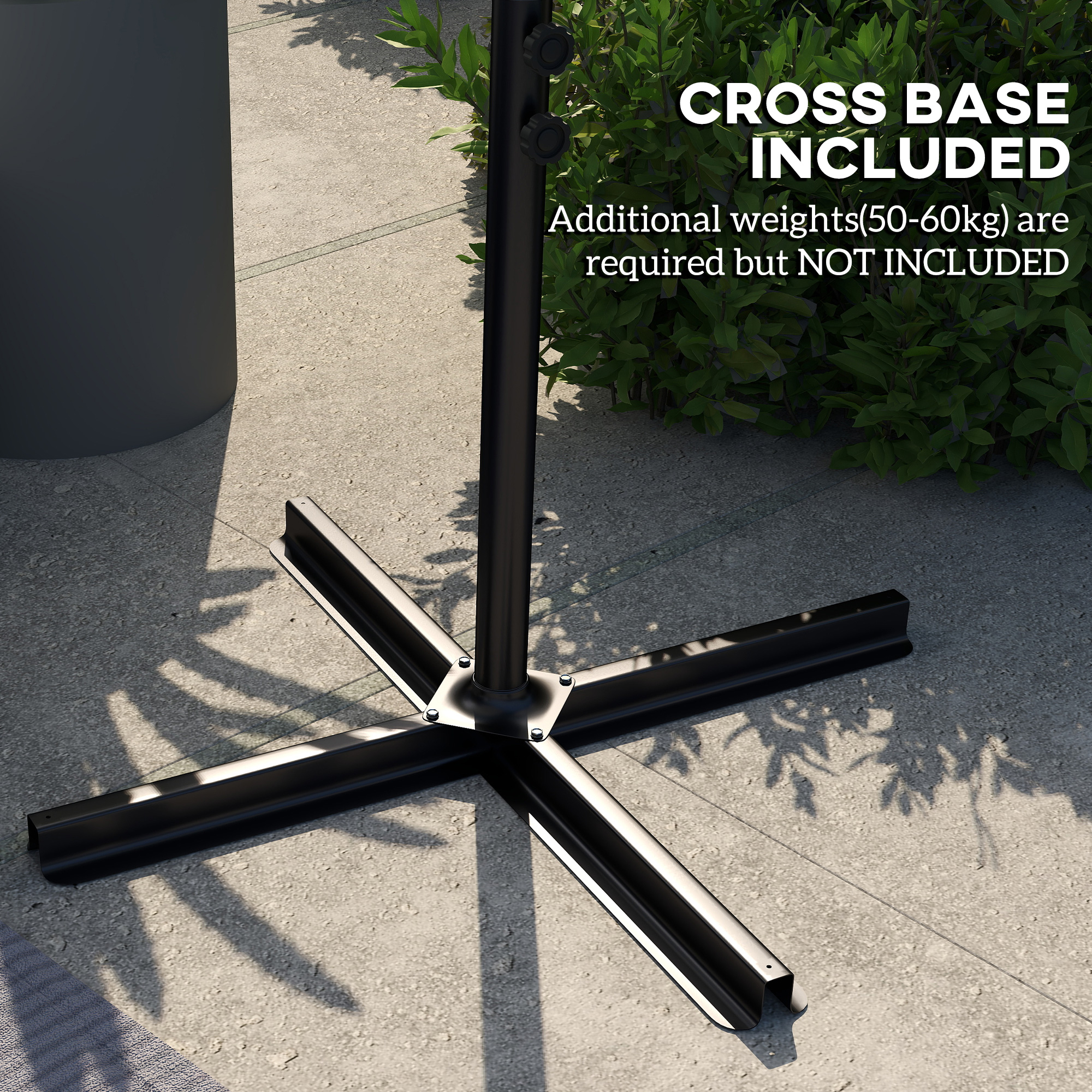 Outsunny 3(m) Cantilever Overhanging Parasol, with Cross Base Light Grey 6