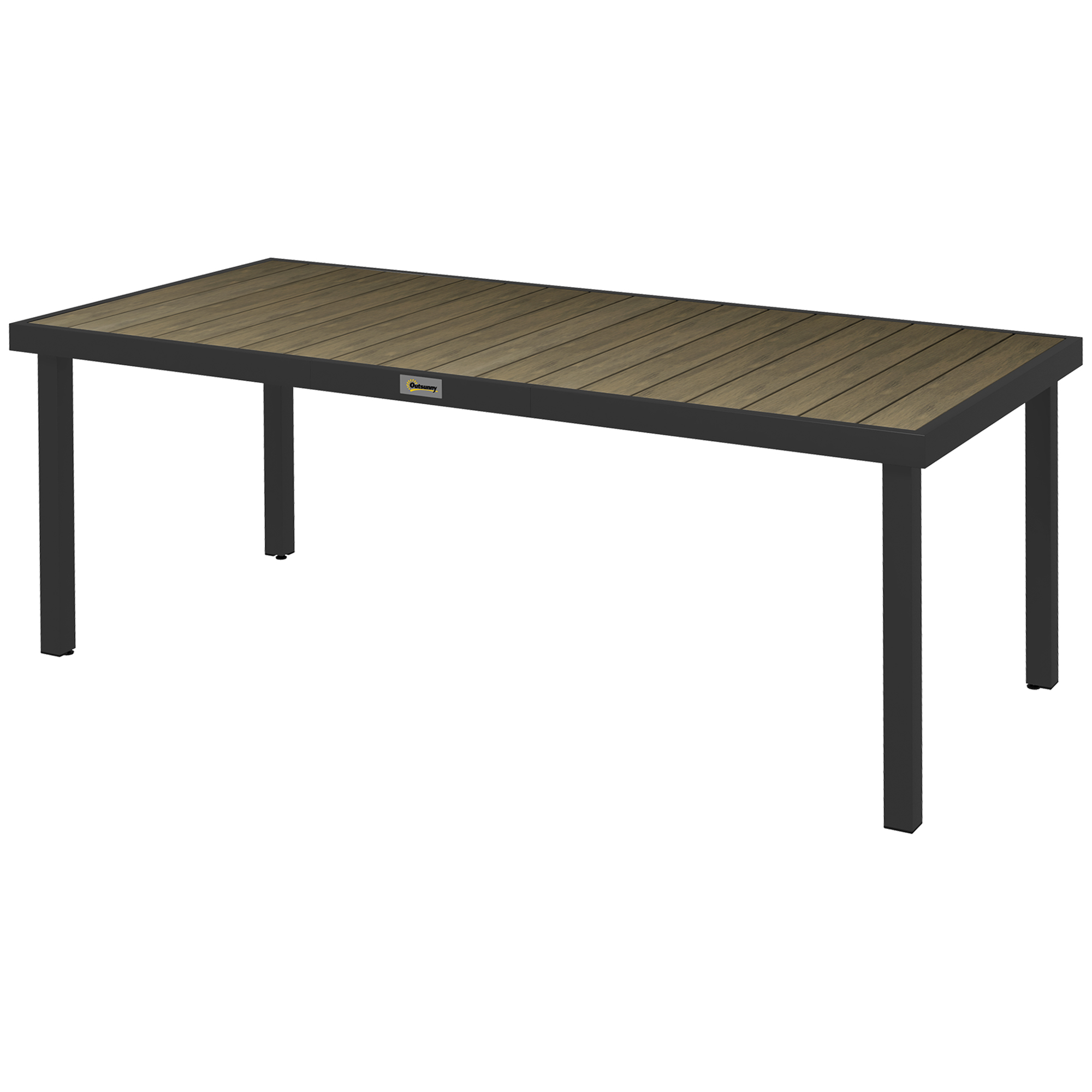 Outsunny Mesa de Comedor Exterior 190x90x74 cm con Encimera de Listones y Estructura de Aluminio para Terraza Rústico y Negro