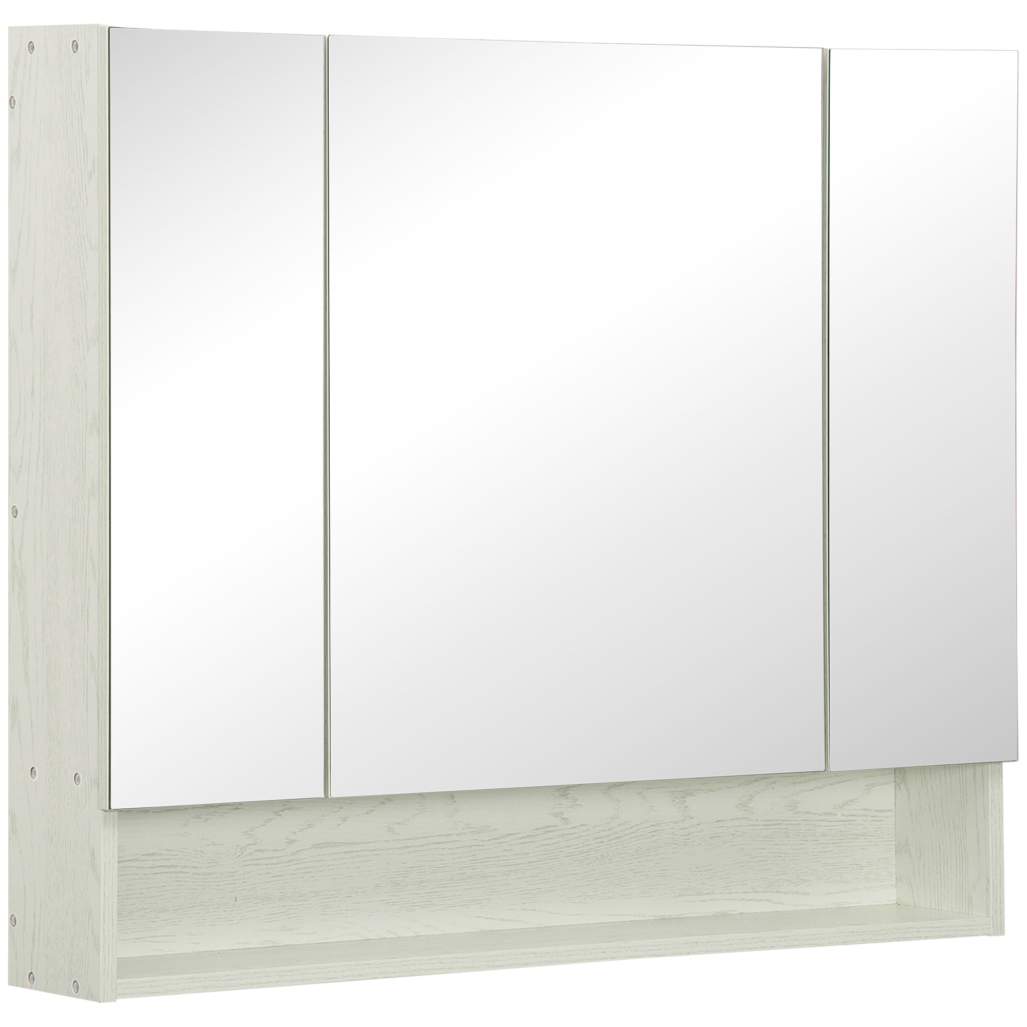 kleankin Armario de Baño con Espejo 3 Puertas Estante Ajustable y Compartimento 90x15x75 cm Blanco