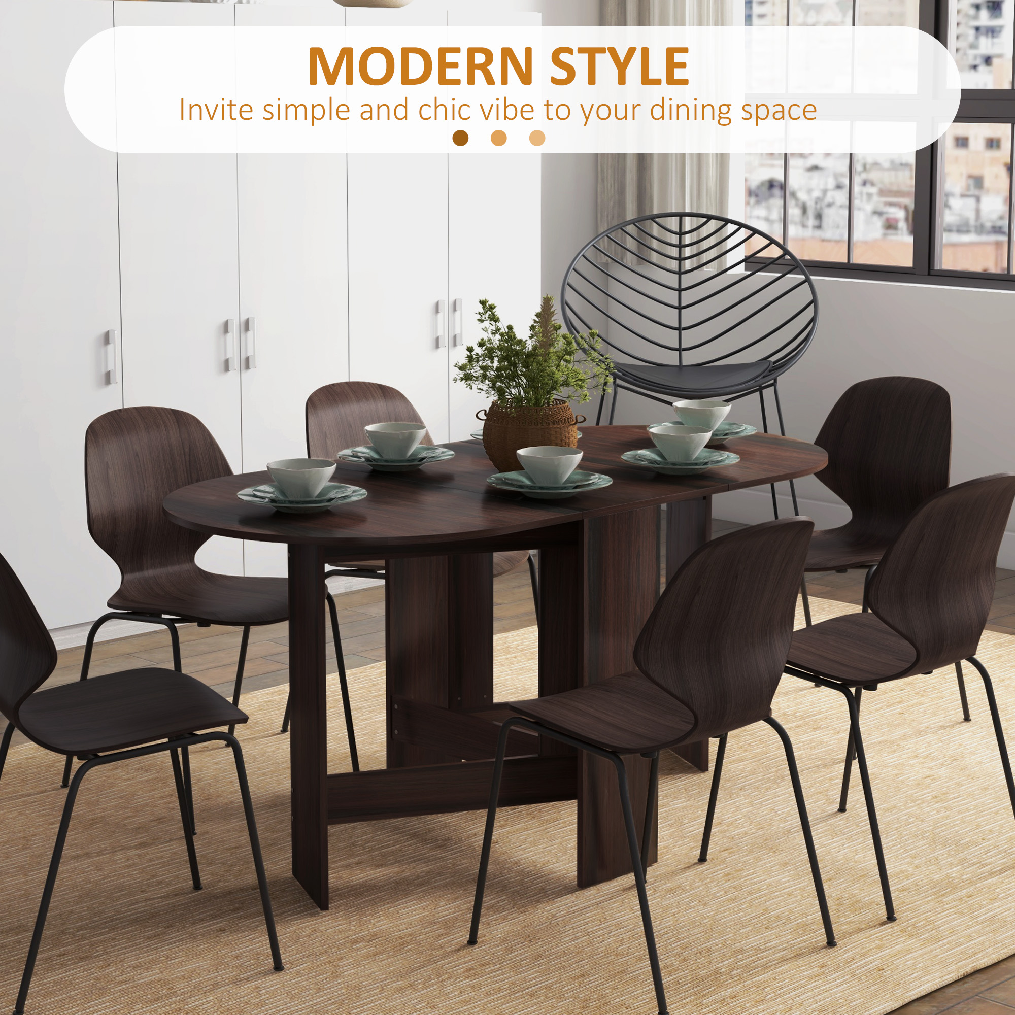 HOMCOM Folding Dining Table, Drop Leaf Table for Small Spaces, Oval Tabletop for Dining Room, Chocolate Wood Effect 5