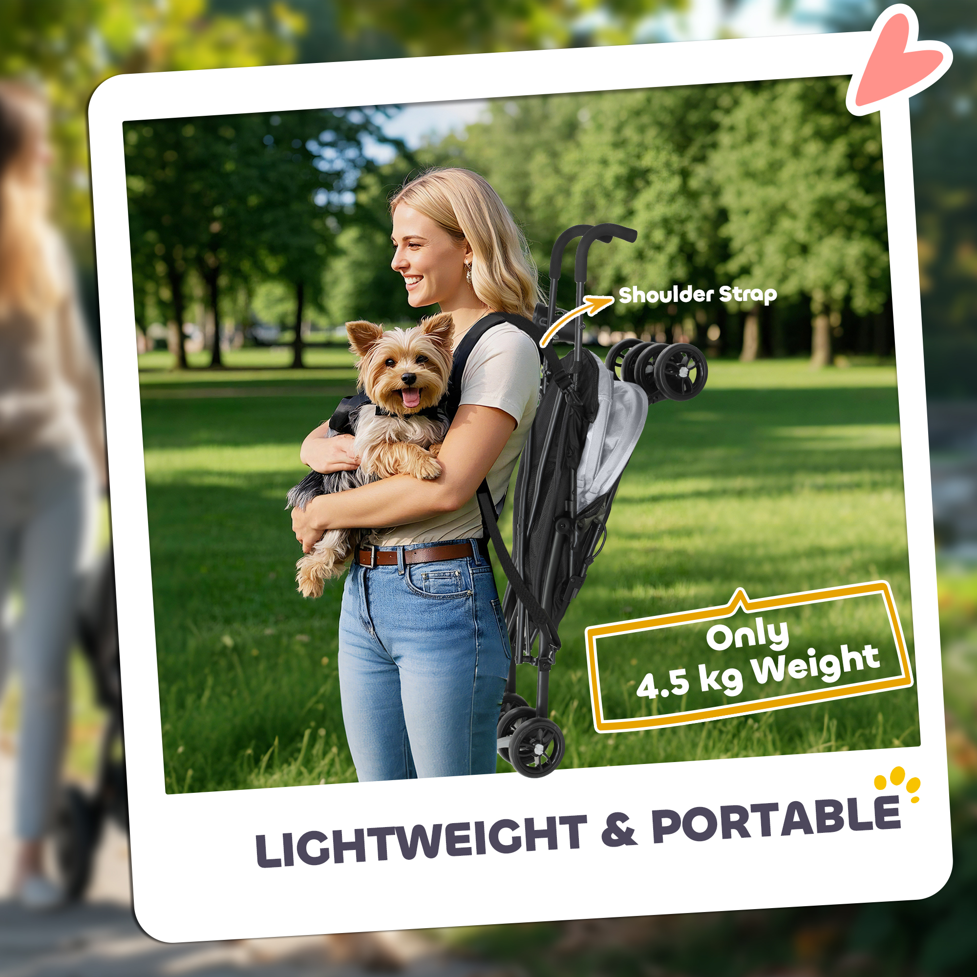 PawHut Foldable Dog Stroller, Lightweight Dog Pram w/ Shoulder Strap, Storage Bag, Cup Holder, Light Grey 5