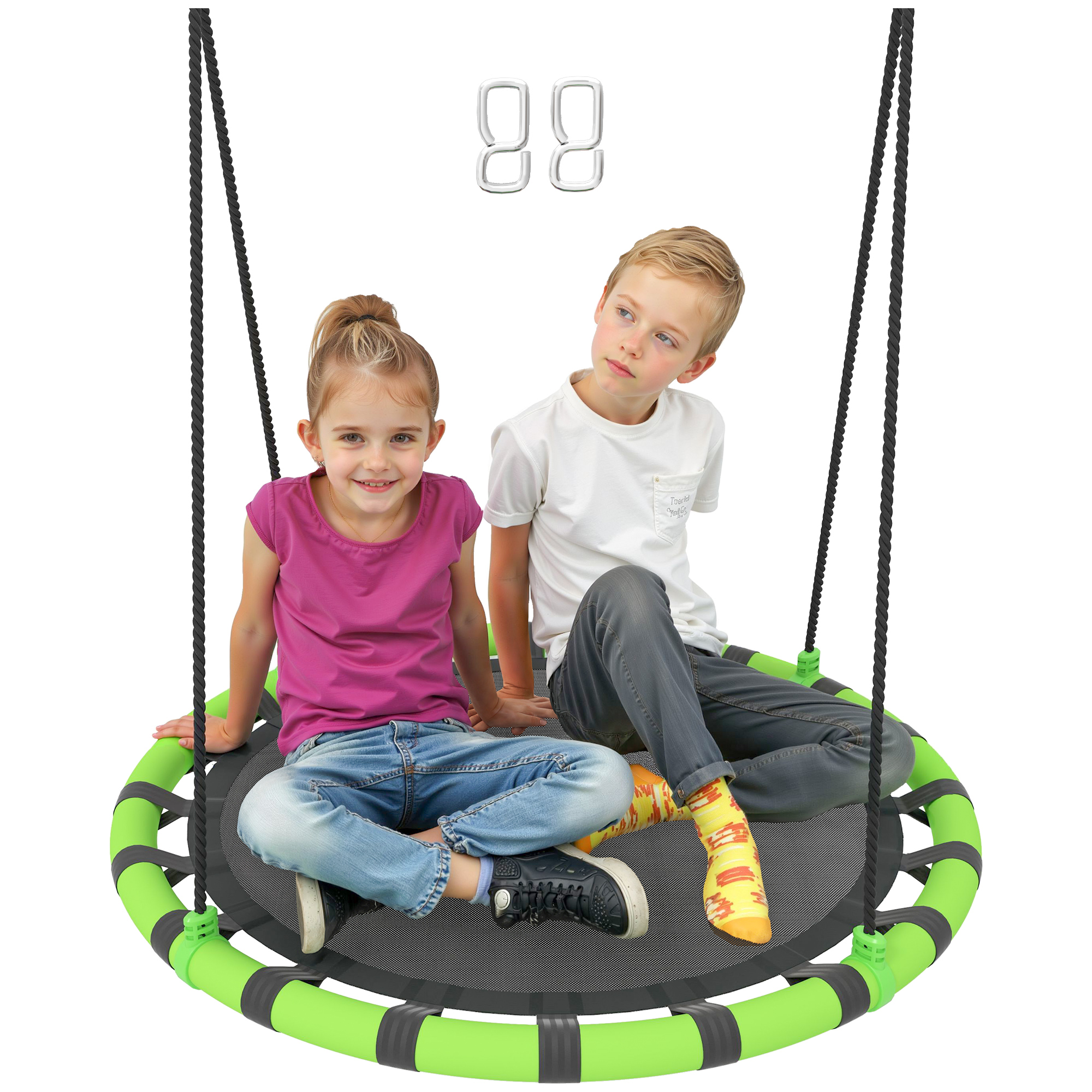 AIYAPLAY Columpio Infantil Redondo de 100 cm para Jardín con Altura Ajustable y Soporte de 150 kg Ø100x180 cm Negro y Verde