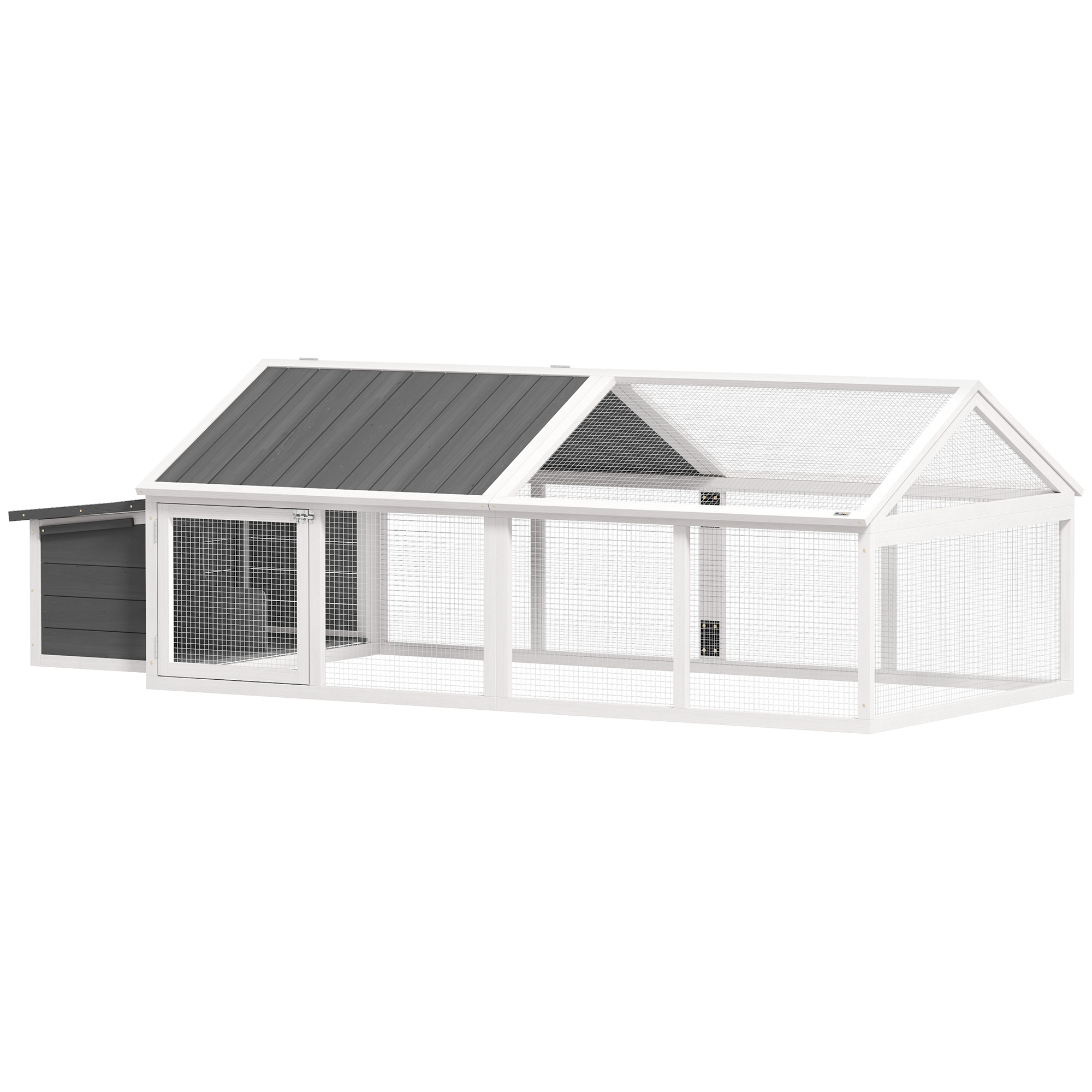 PawHut Gallinero para Exterior de Madera 240x112,5x76 cm con Techo Abatible Corral Puertas con Cerradura y Nido Blanco y Gris