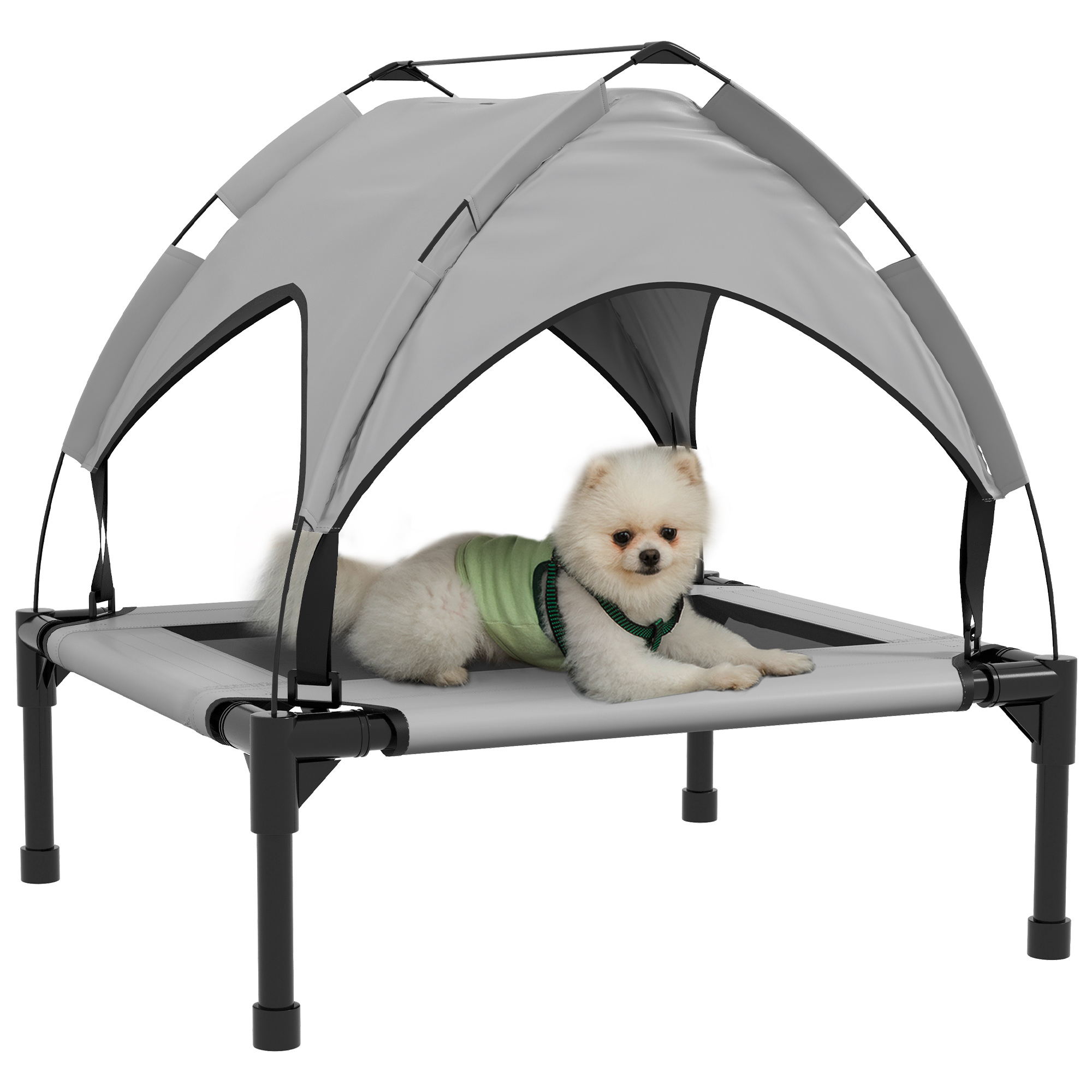 PawHut Cama para Perros Elevada con Toldo Marco de Acero y Bolsa de Transporte para Interior y Exterior 76x61x69,5 cm Gris