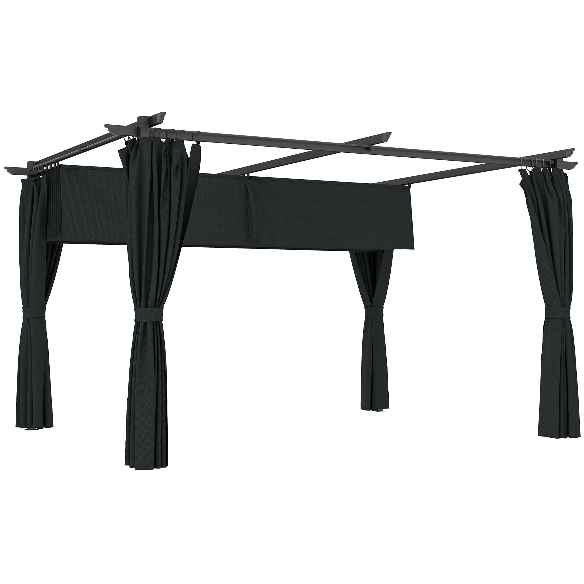 Outsunny Pérgola con Techo Retráctil 4x3 m Cenador con Paredes Laterales Anti-UV Resistente al Agua para Jardín Patio Gris Oscuro