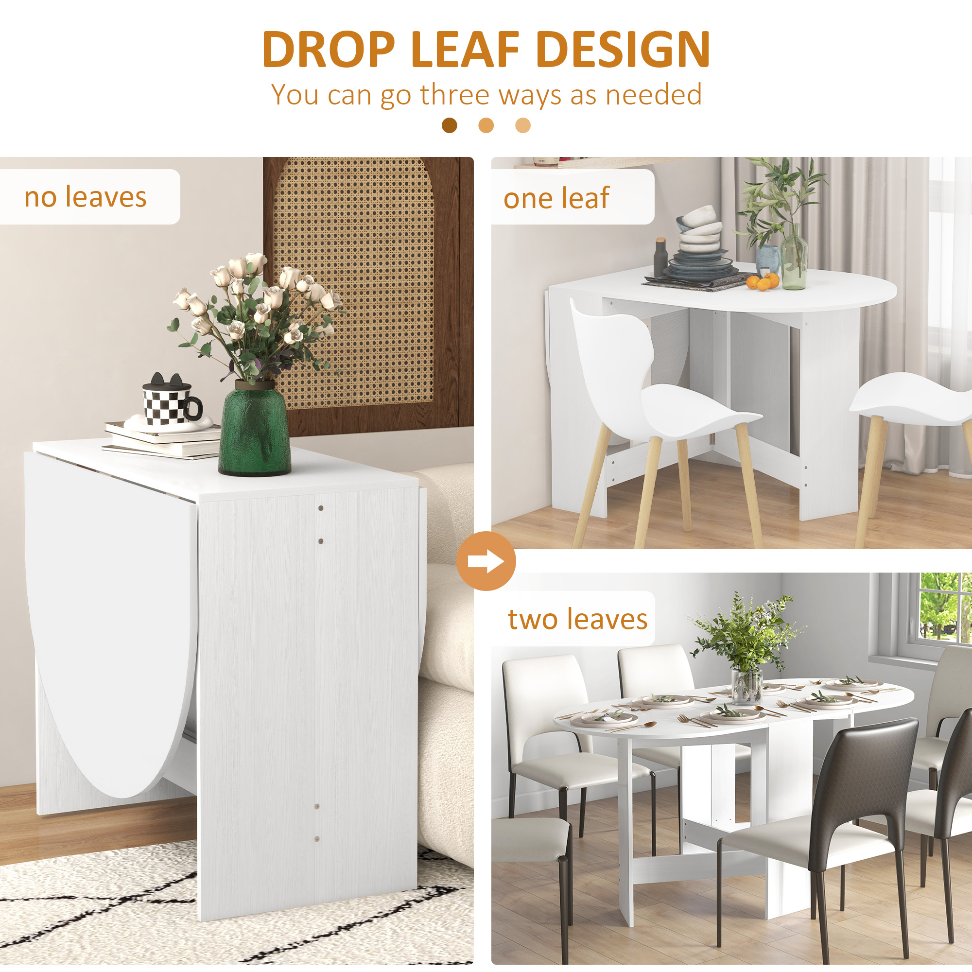 HOMCOM Folding Dining Table, Drop Leaf Table for Small Spaces, Oval Tabletop for Dining Room, Ash Wood-Effect 4
